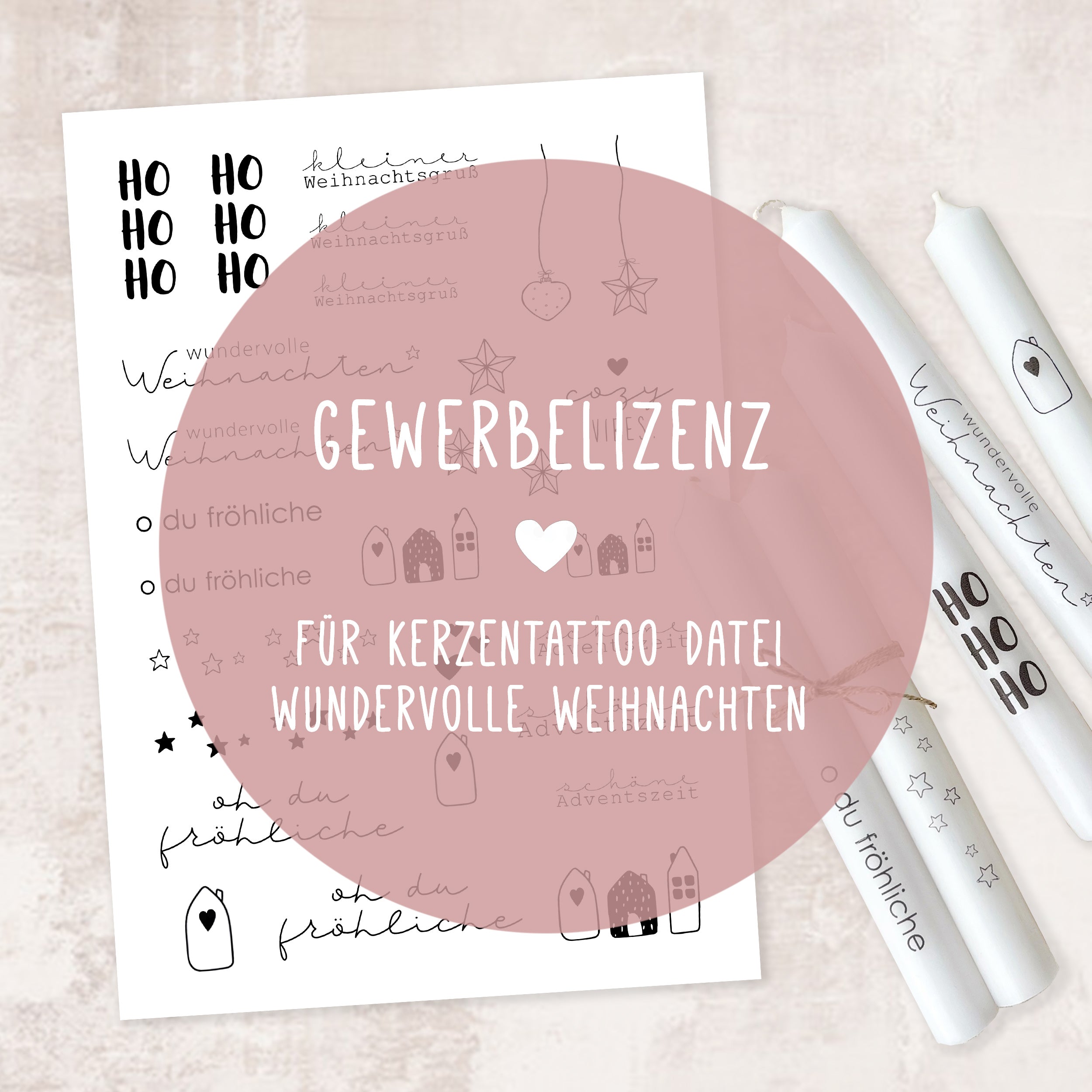 Gewerbelizenz für Kerzentattoo Datei "wundervolle Weihnachten" | PDF A4 | digitaler Download