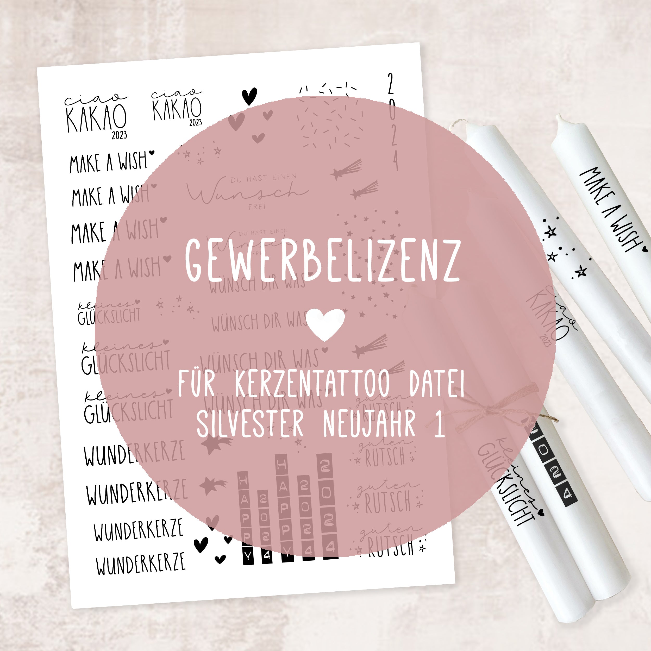 Gewerbelizenz für Kerzentattoo Datei "Silvester Neujahr 1" | PDF A4 | digitaler Download