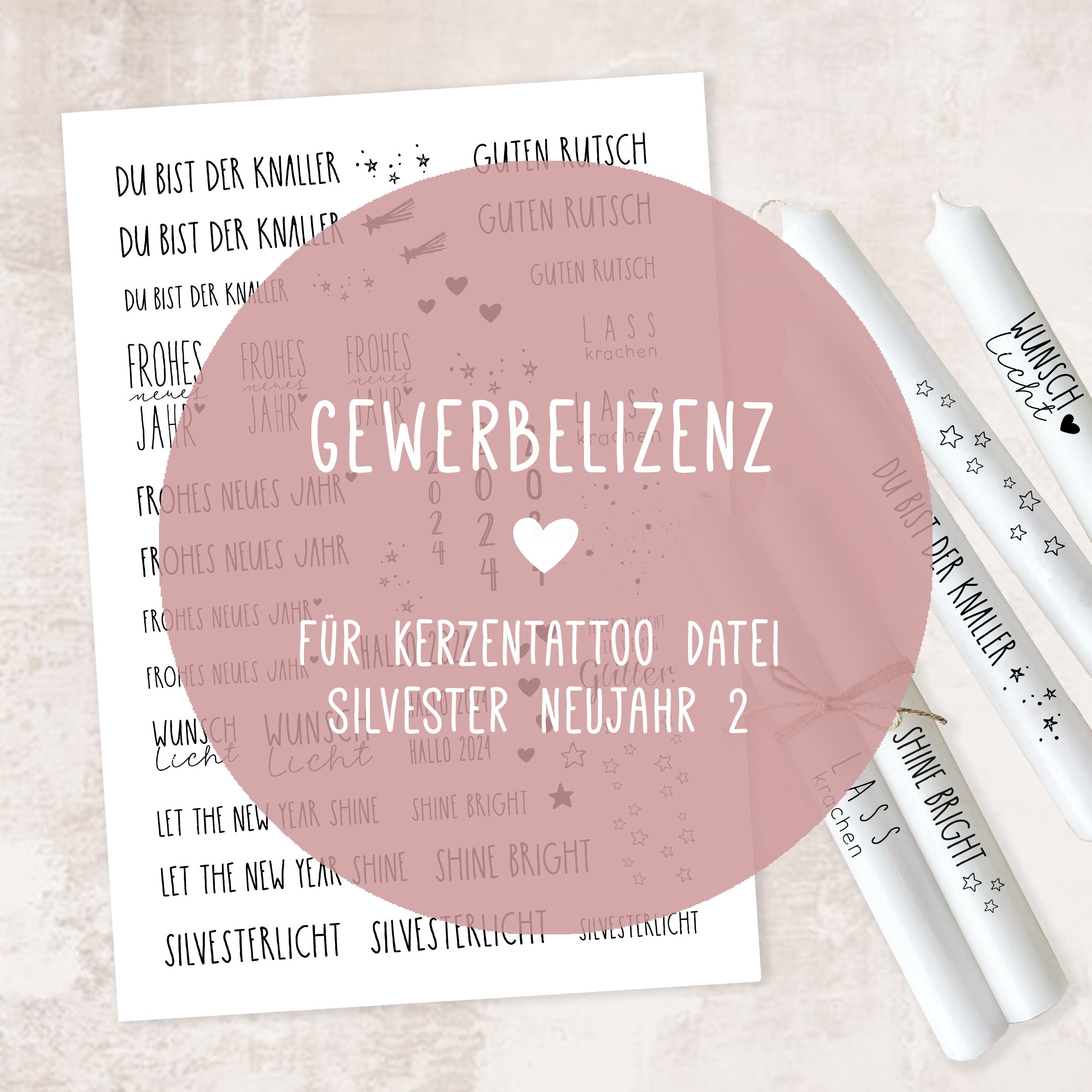 Gewerbelizenz für Kerzentattoo Datei "Silvester Neujahr 2" | PDF A4 | digitaler Download