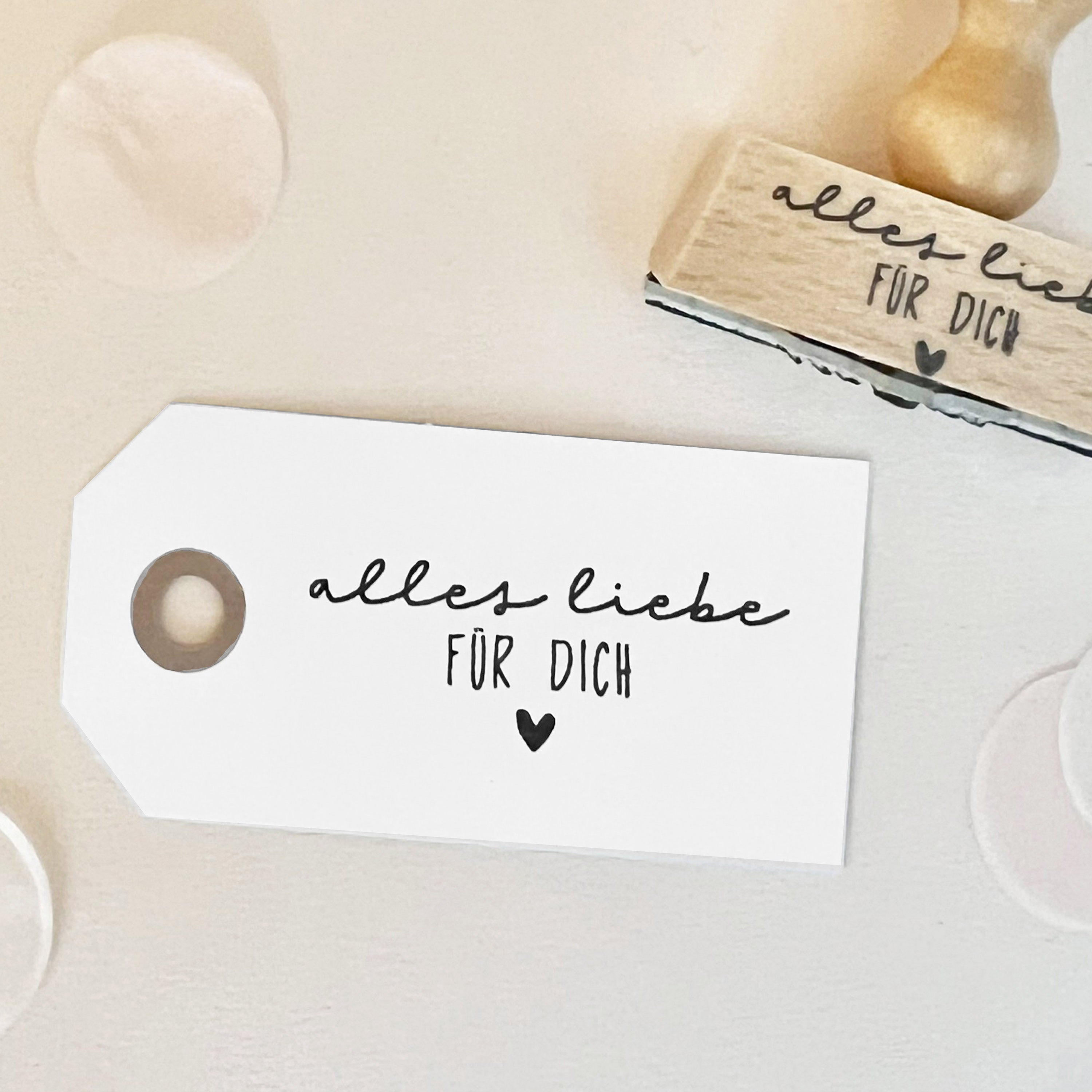 Stempel "alles liebe für dich" mit Herz, Stempel Geschenk, Stempel Mitbringsel