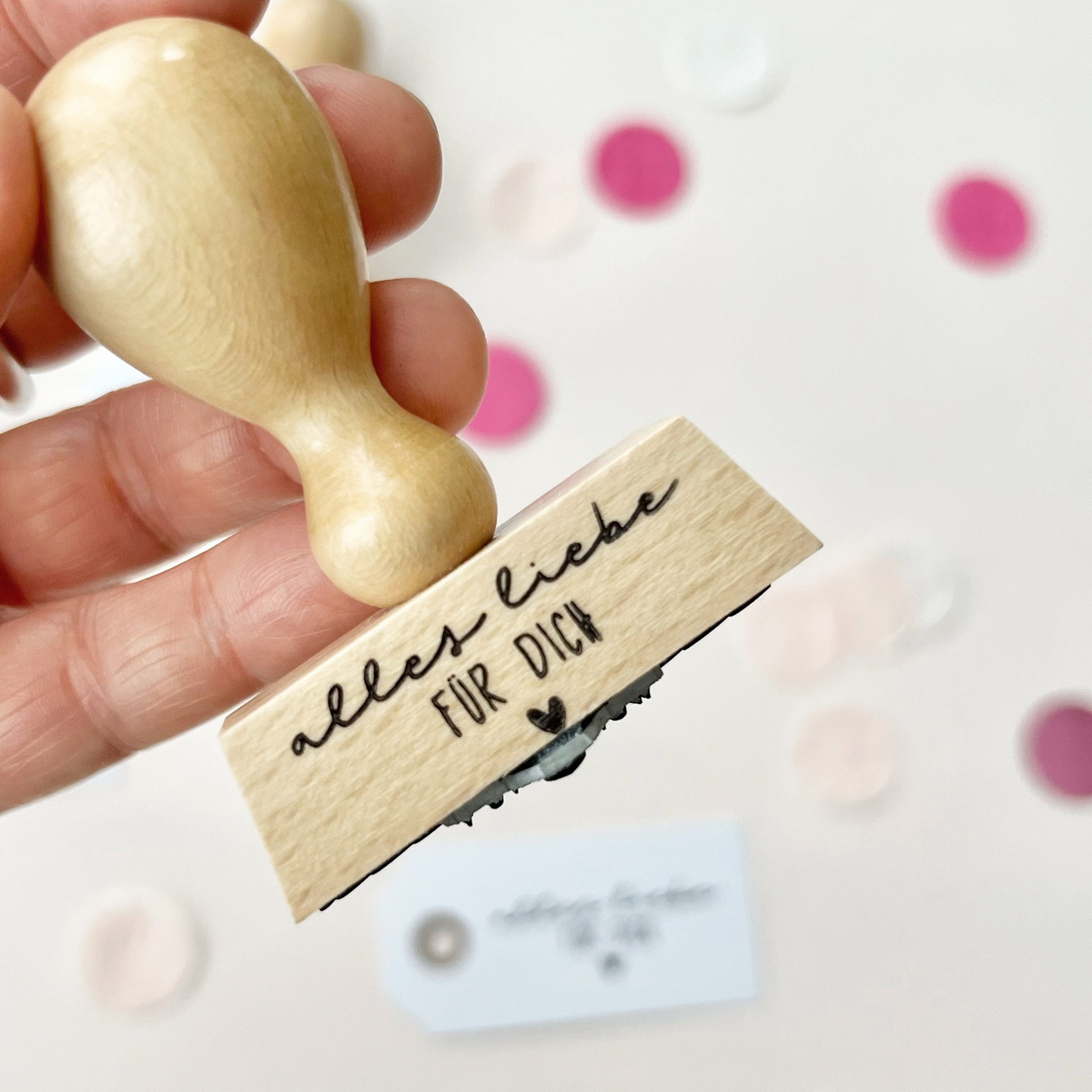 Stempel "alles liebe für dich" mit Herz, Stempel Geschenk, Stempel Mitbringsel