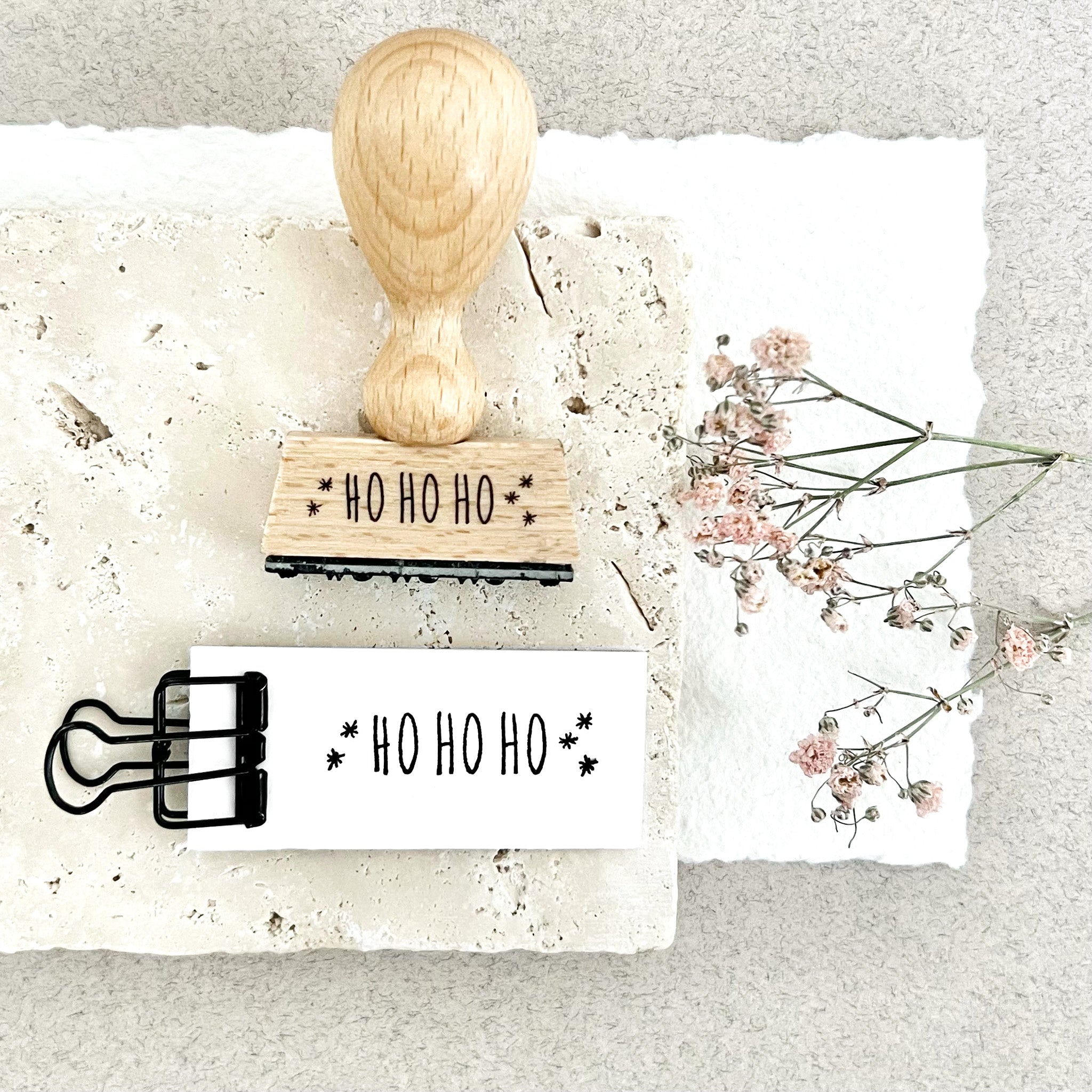 Stempel Weihnachten, HO HO HO mit Schneeflocken, Weihnachtsstempel
