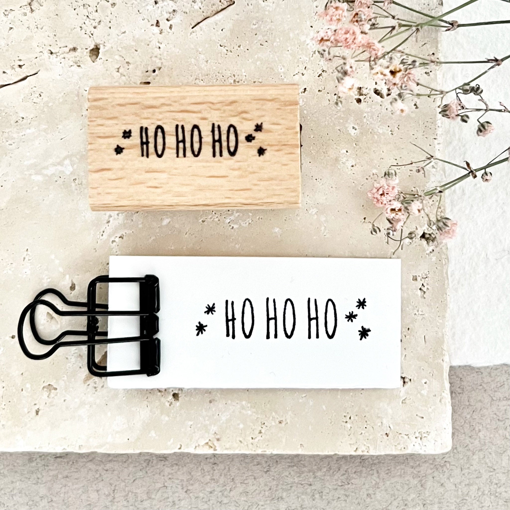 Stempel Weihnachten, HO HO HO mit Schneeflocken, Weihnachtsstempel