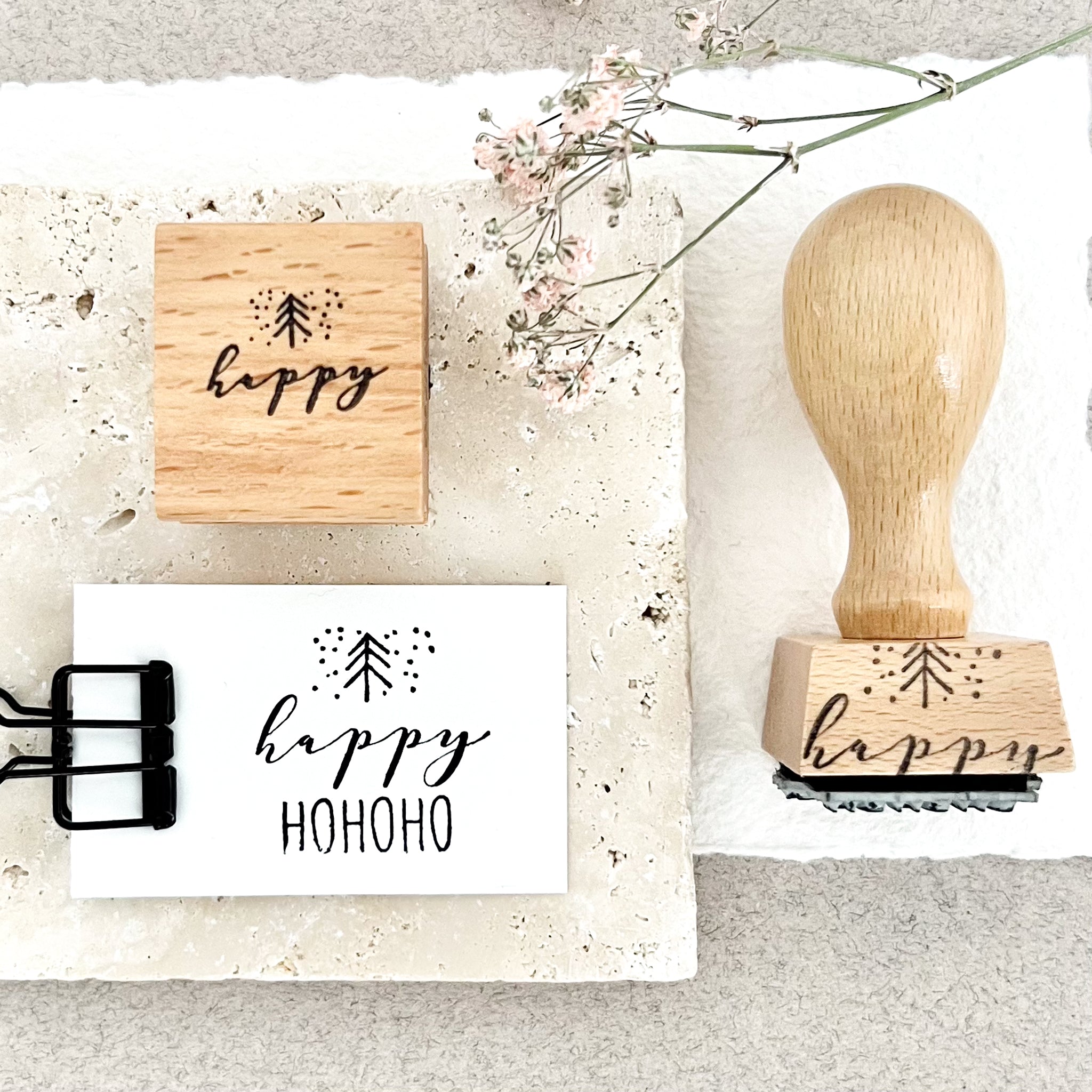 Stempel Weihnachten | Textstempel "happy HOHOHO" mit Tannenbaum | Weihnachtsstempel | Adventskalender