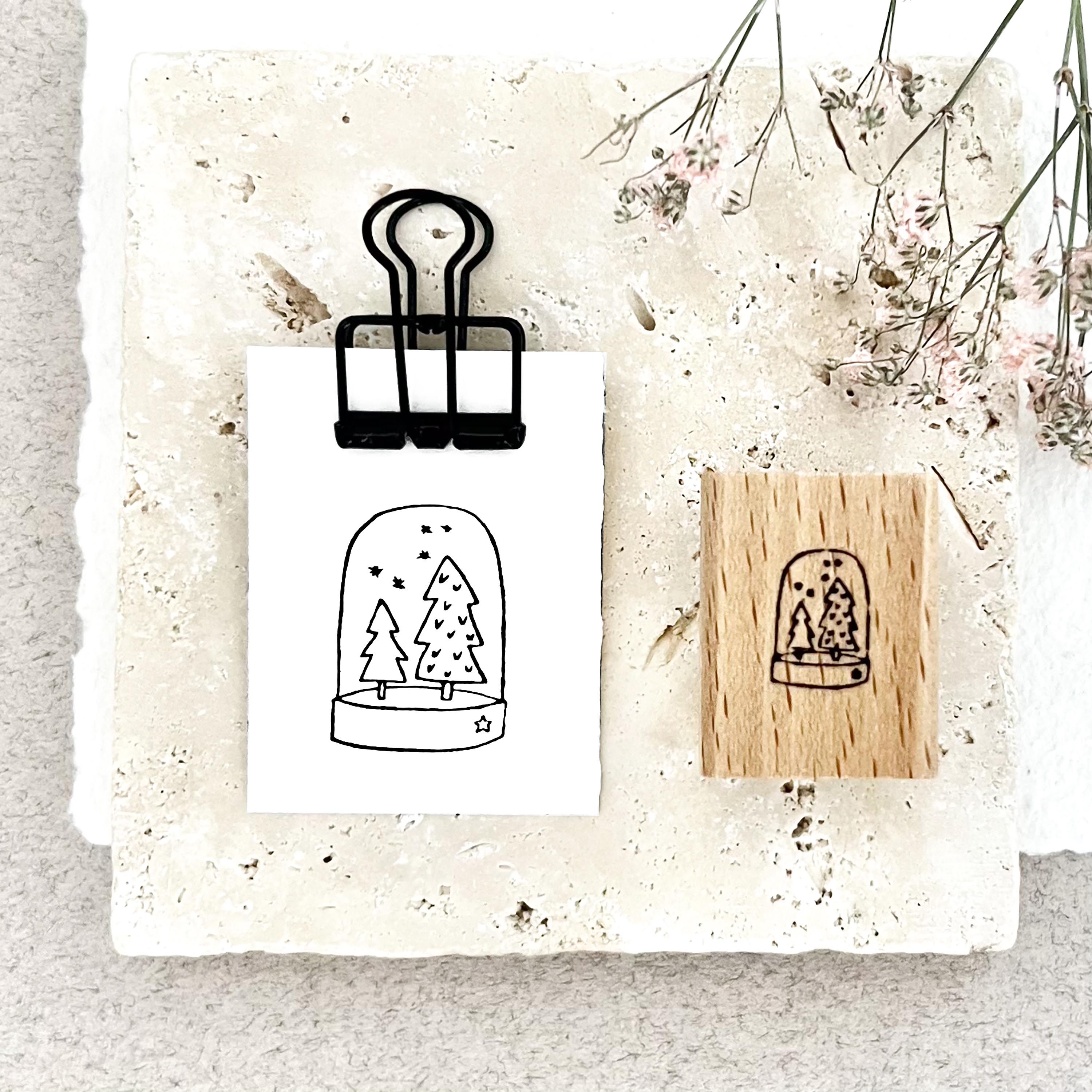 Stempel Schneekugel Tannenbäume Schneeflocken | Weihnachtsstempel | Stempel Weihnachten