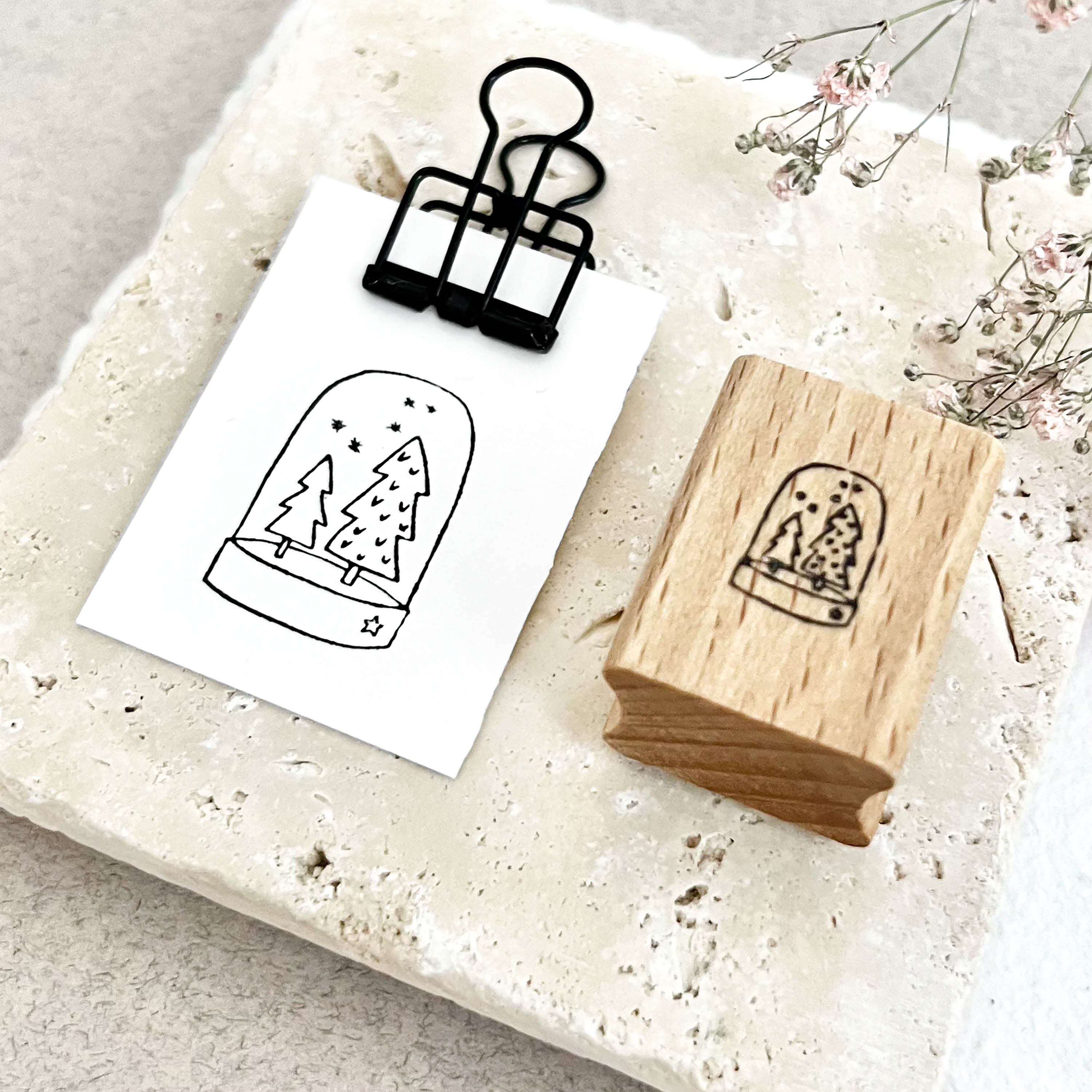 Stempel Schneekugel Tannenbäume Schneeflocken | Weihnachtsstempel | Stempel Weihnachten