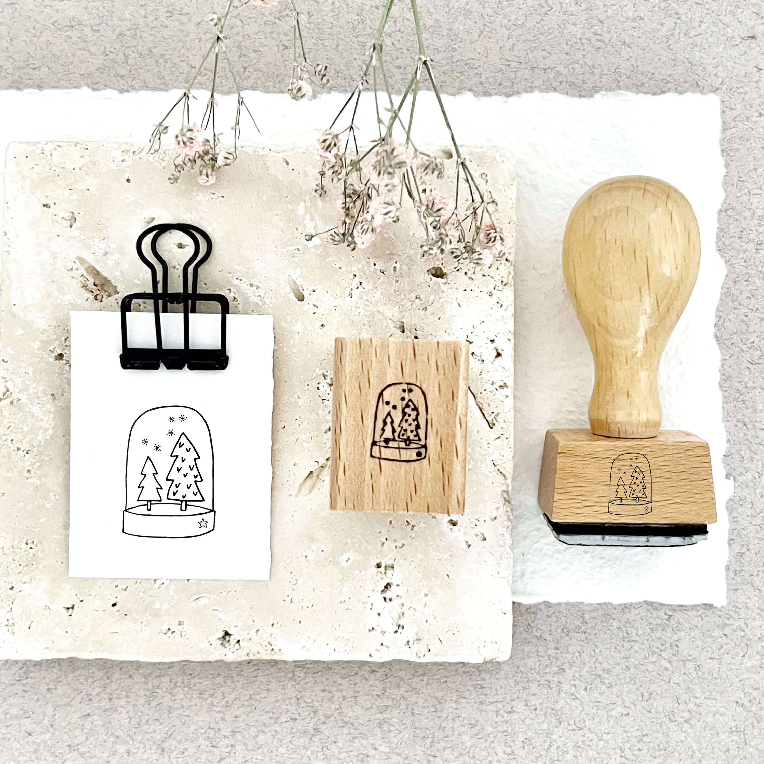 Stempel Schneekugel Tannenbäume Schneeflocken | Weihnachtsstempel | Stempel Weihnachten