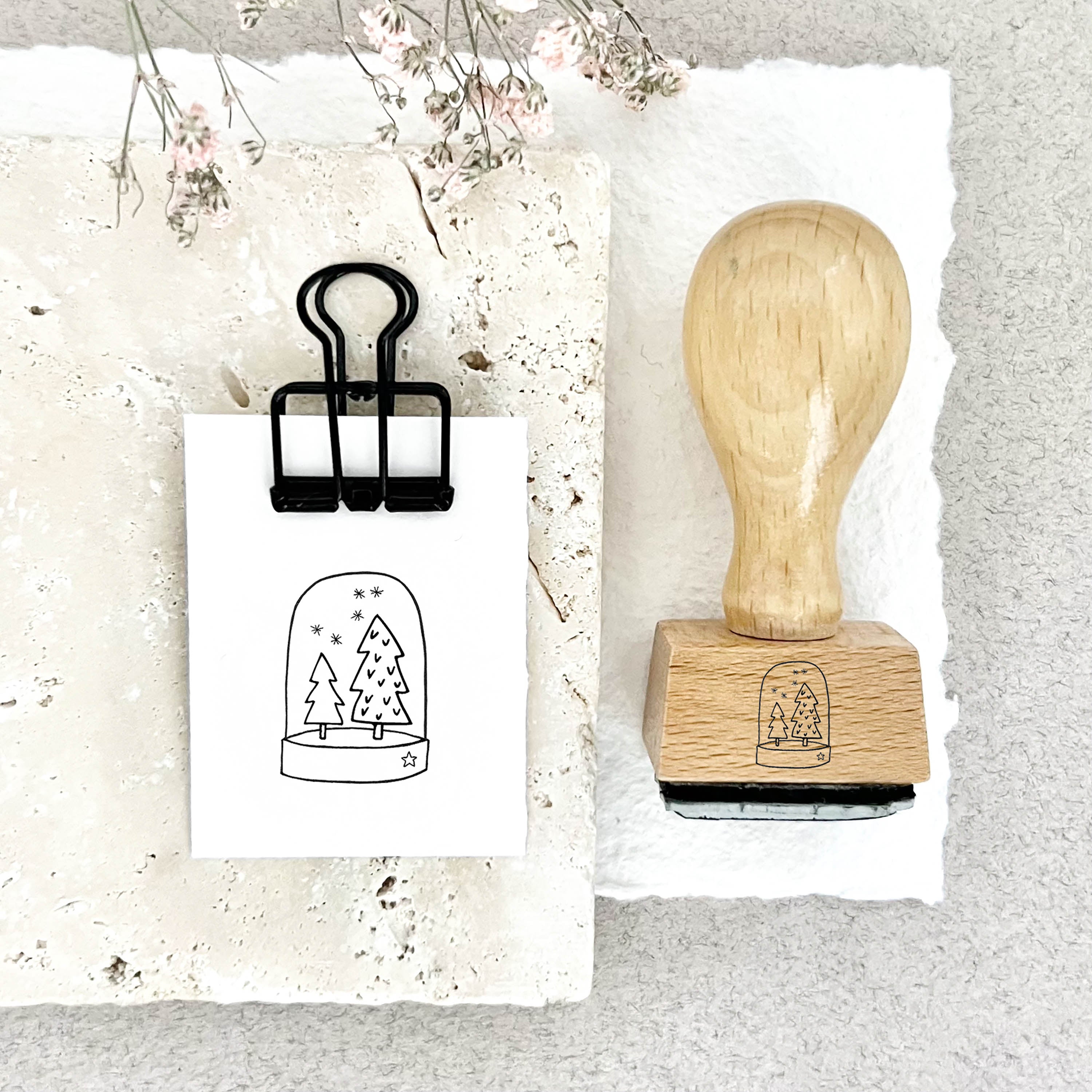 Stempel Schneekugel Tannenbäume Schneeflocken | Weihnachtsstempel | Stempel Weihnachten