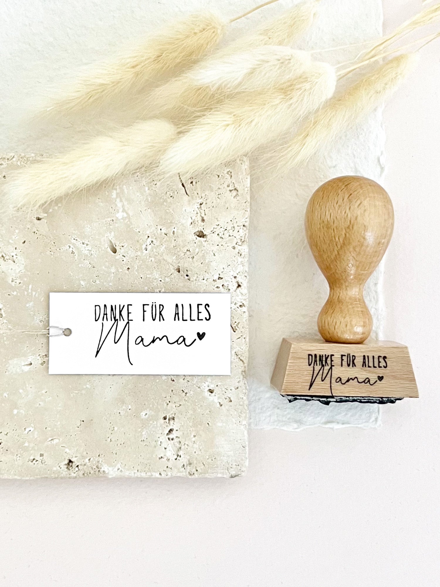 Stempel "Danke für alles Mama" mit Herz, Holzstempel Muttertag