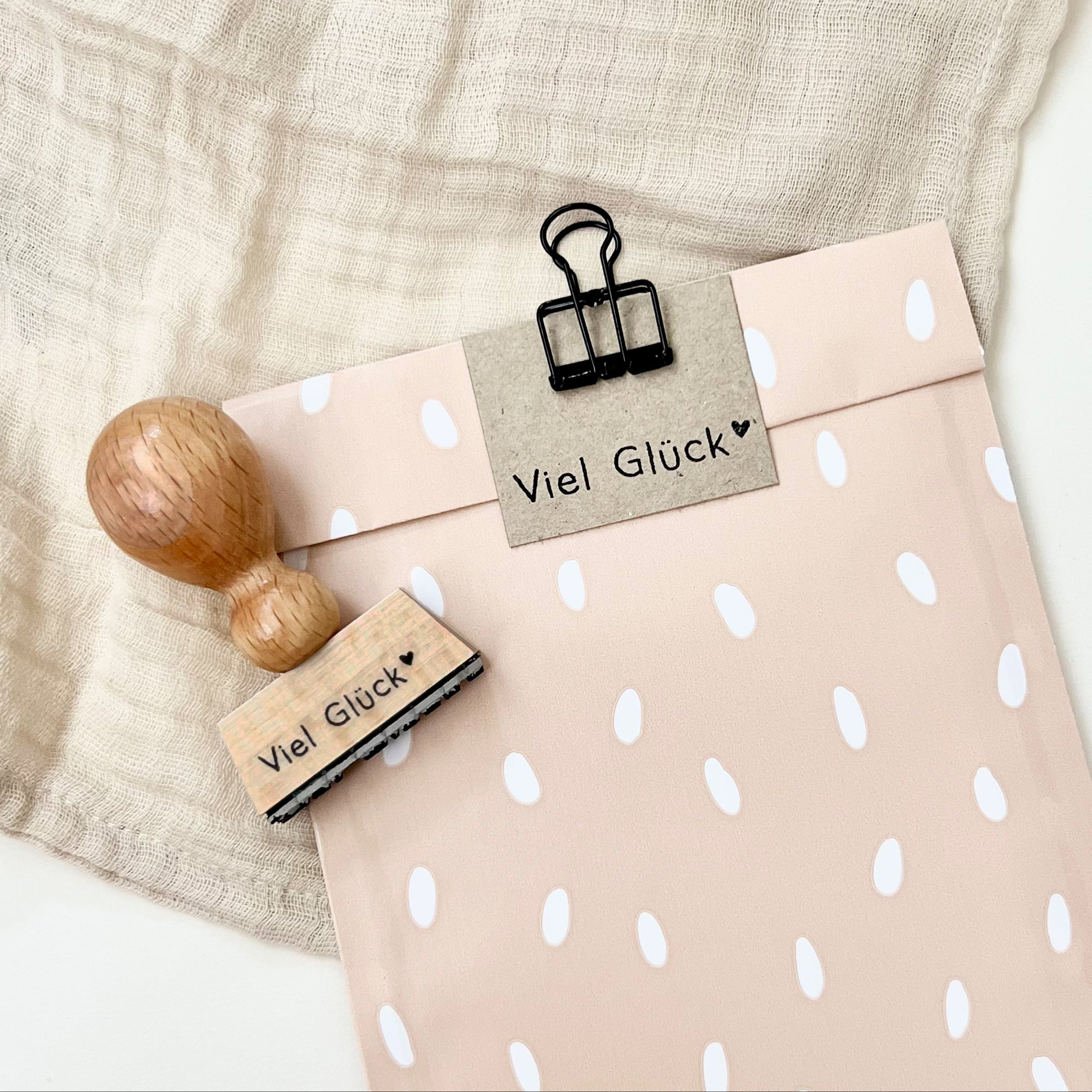 Stempel "Viel Glück" mit Herz, Stempel Geschenk, Stempel Geburtstag
