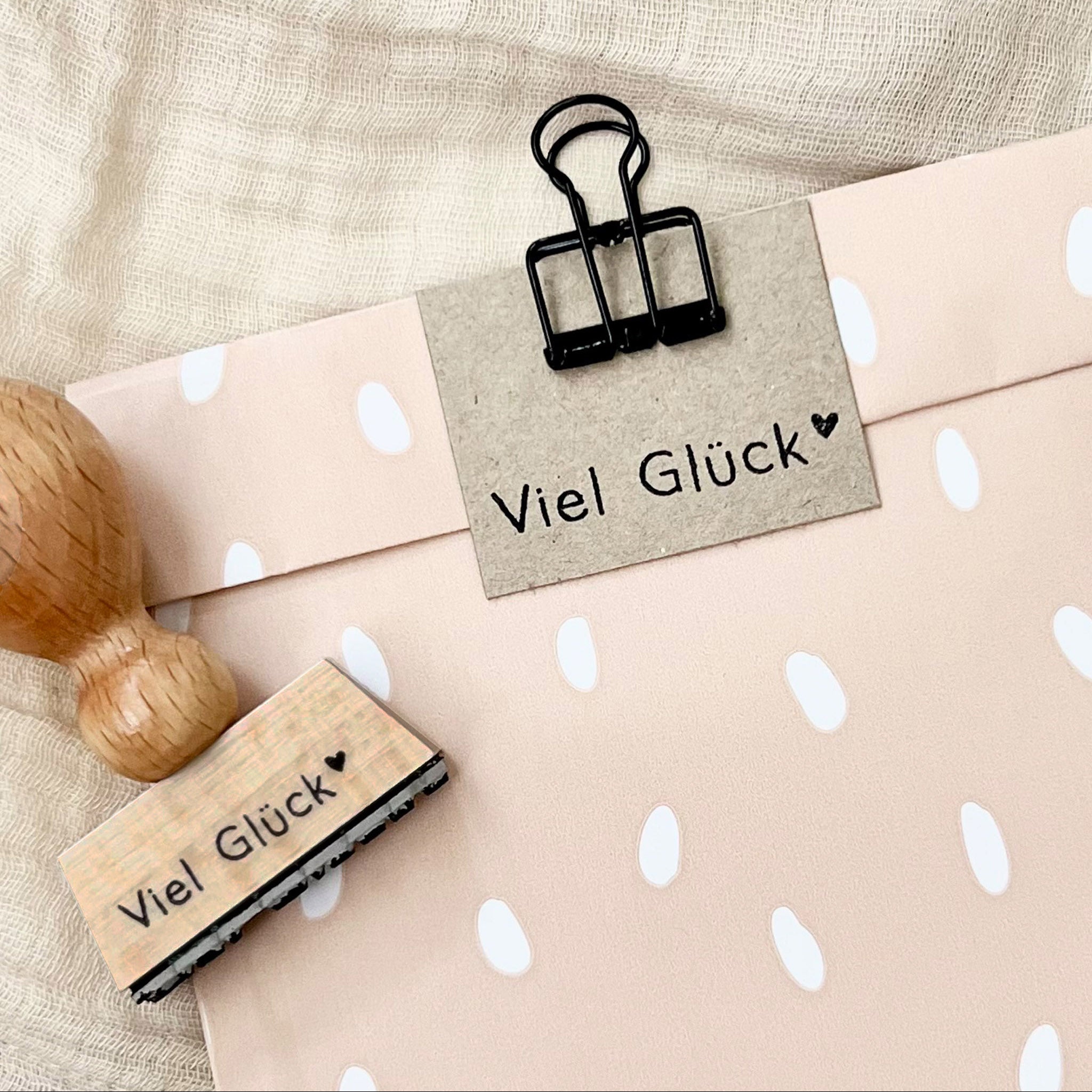 Stempel "Viel Glück" mit Herz, Stempel Geschenk, Stempel Geburtstag