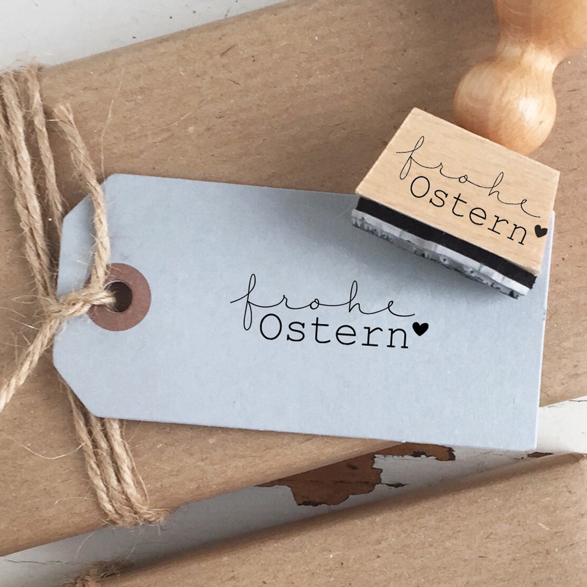 Stempel frohe Ostern, Osterstempel mit Herz, Holzstempel Ostergeschenk