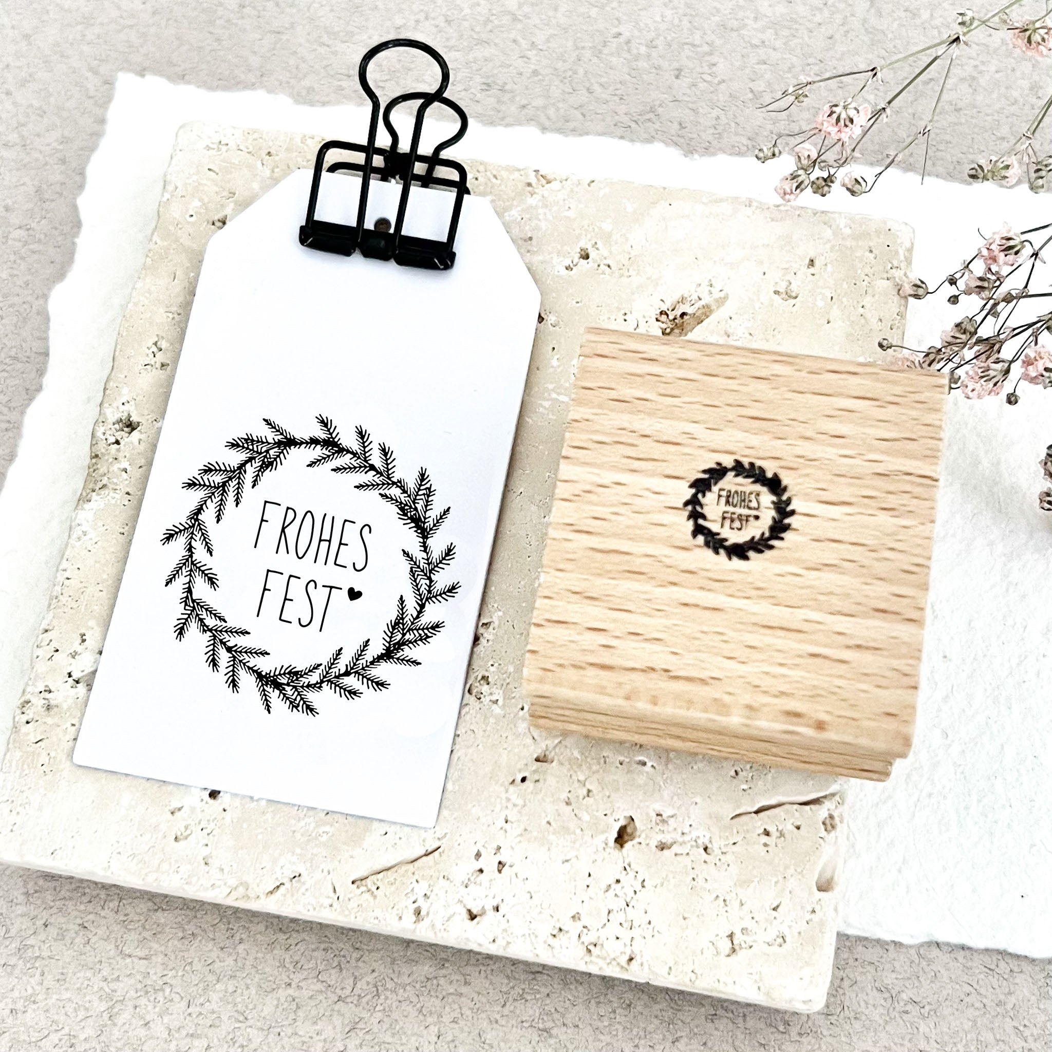 Stempel FROHES FEST mit Tannenkranz, Stempel Weihnachten, Weihnachtsstempel