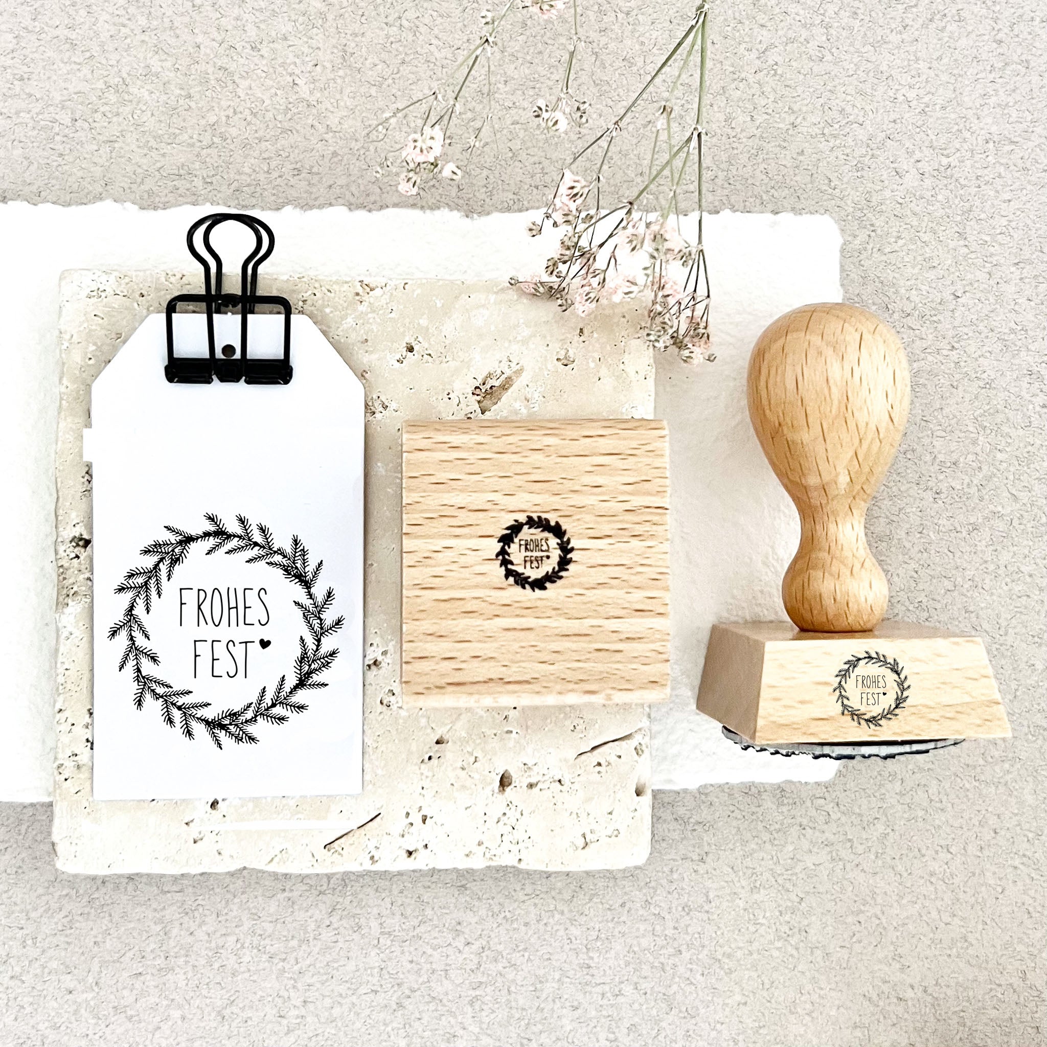 Stempel FROHES FEST mit Tannenkranz, Stempel Weihnachten, Weihnachtsstempel