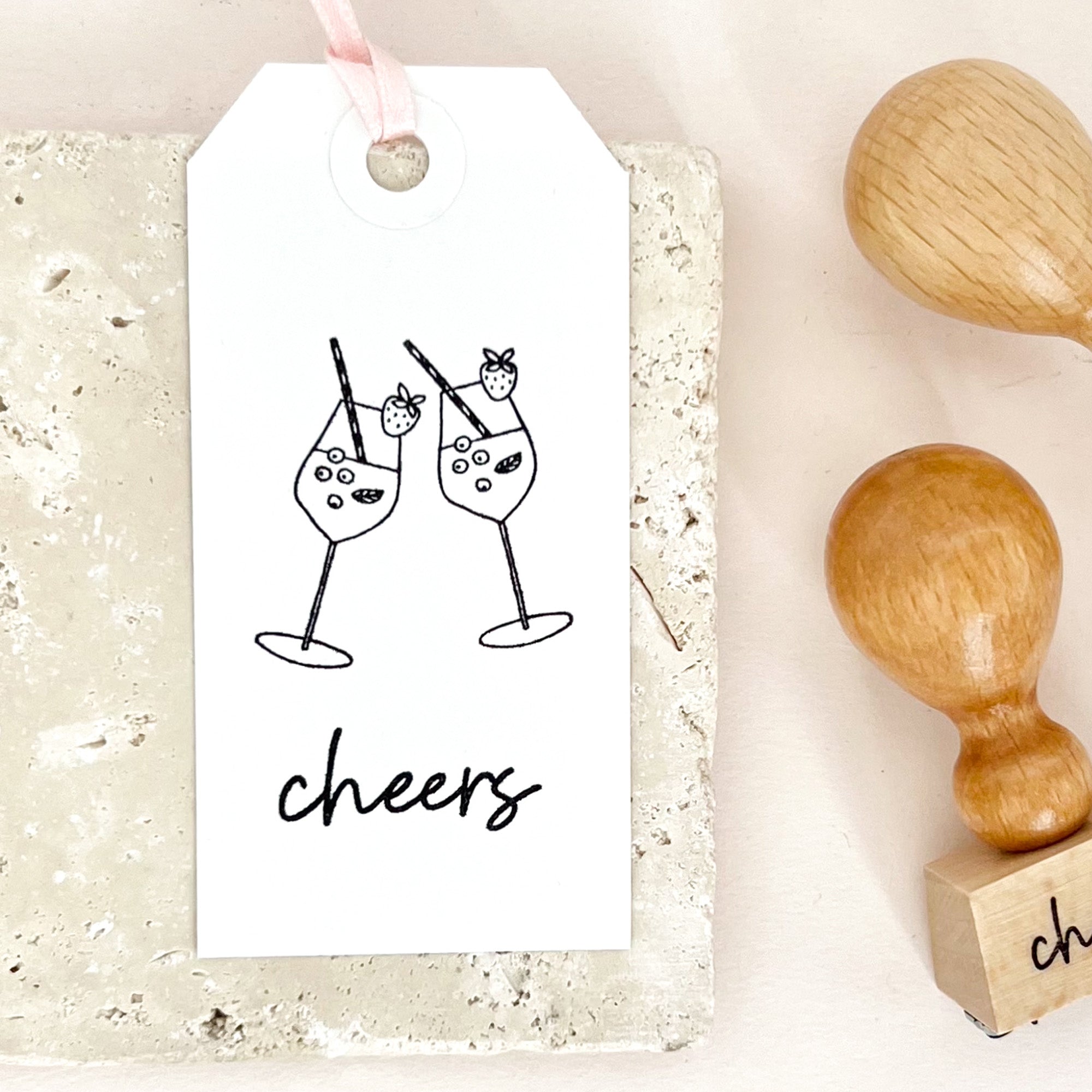 Stempel cheers | Textstempel für Mitbringsel