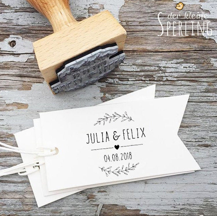 Stempel Hochzeit personalisiert | mit Blätterranken | Hochzeitsstempel