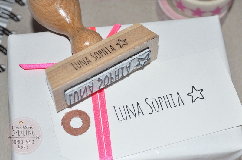 Stempel Wunschname, Schulstempel, Sonne, Mond und Sterne, Kinderstempel, Namensstempel, Stempel Schule