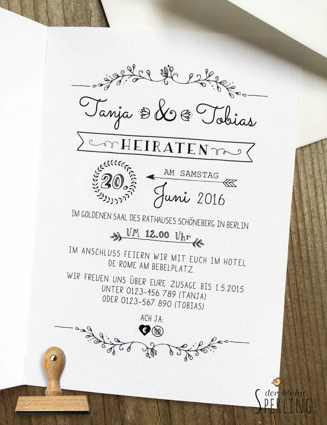 Stempel ACH JA: Symbole Geldgeschenk, Stempel Hochzeit