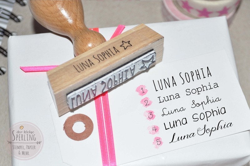 Stempel Wunschname, Schulstempel, Sonne, Mond und Sterne, Kinderstempel, Namensstempel, Stempel Schule
