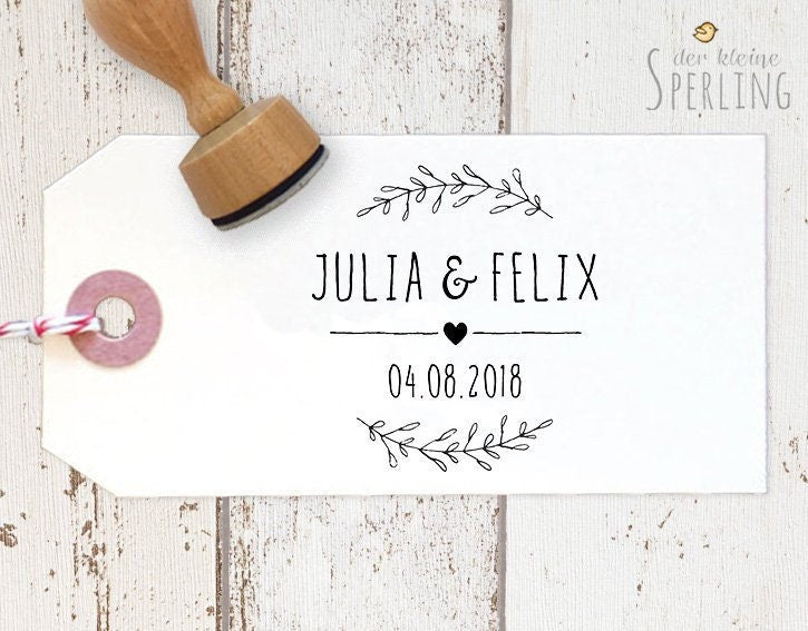 Stempel Hochzeit personalisiert | mit Blätterranken | Hochzeitsstempel