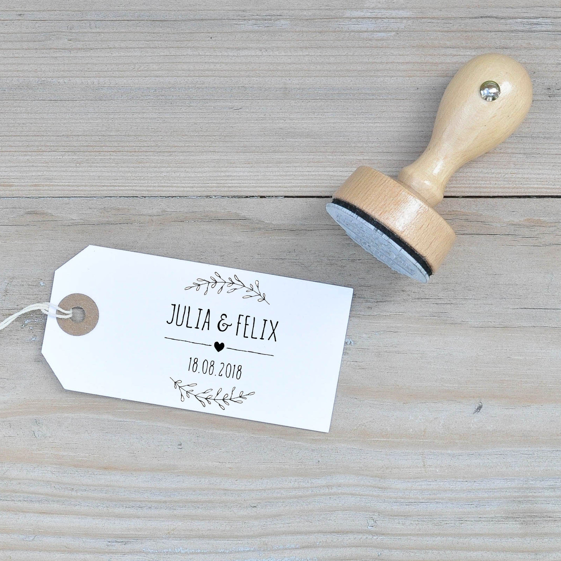 Stempel Hochzeit personalisiert | mit Blätterranken | Hochzeitsstempel