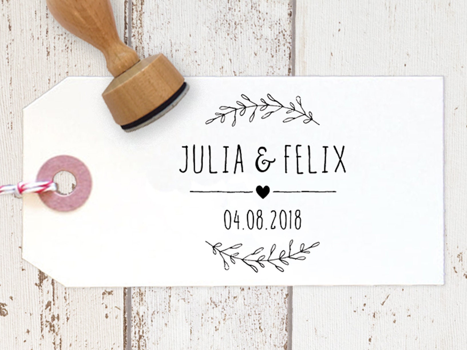 Stempel Hochzeit personalisiert | mit Blätterranken | Hochzeitsstempel