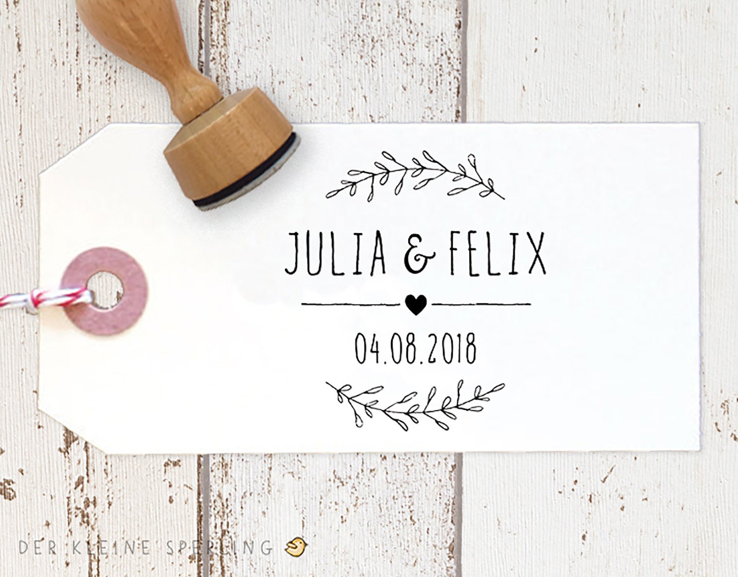 Stempel Hochzeit personalisiert | mit Blätterranken | Hochzeitsstempel