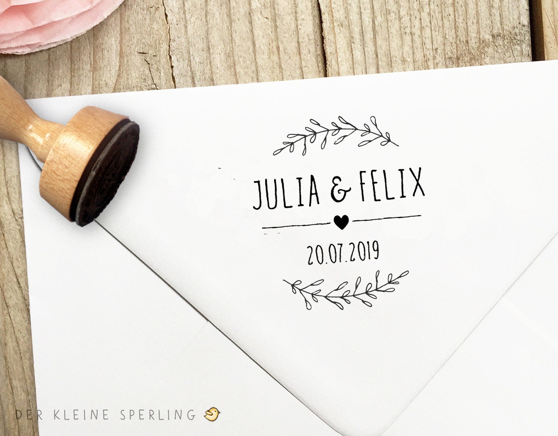 Stempel Hochzeit personalisiert | mit Blätterranken | Hochzeitsstempel