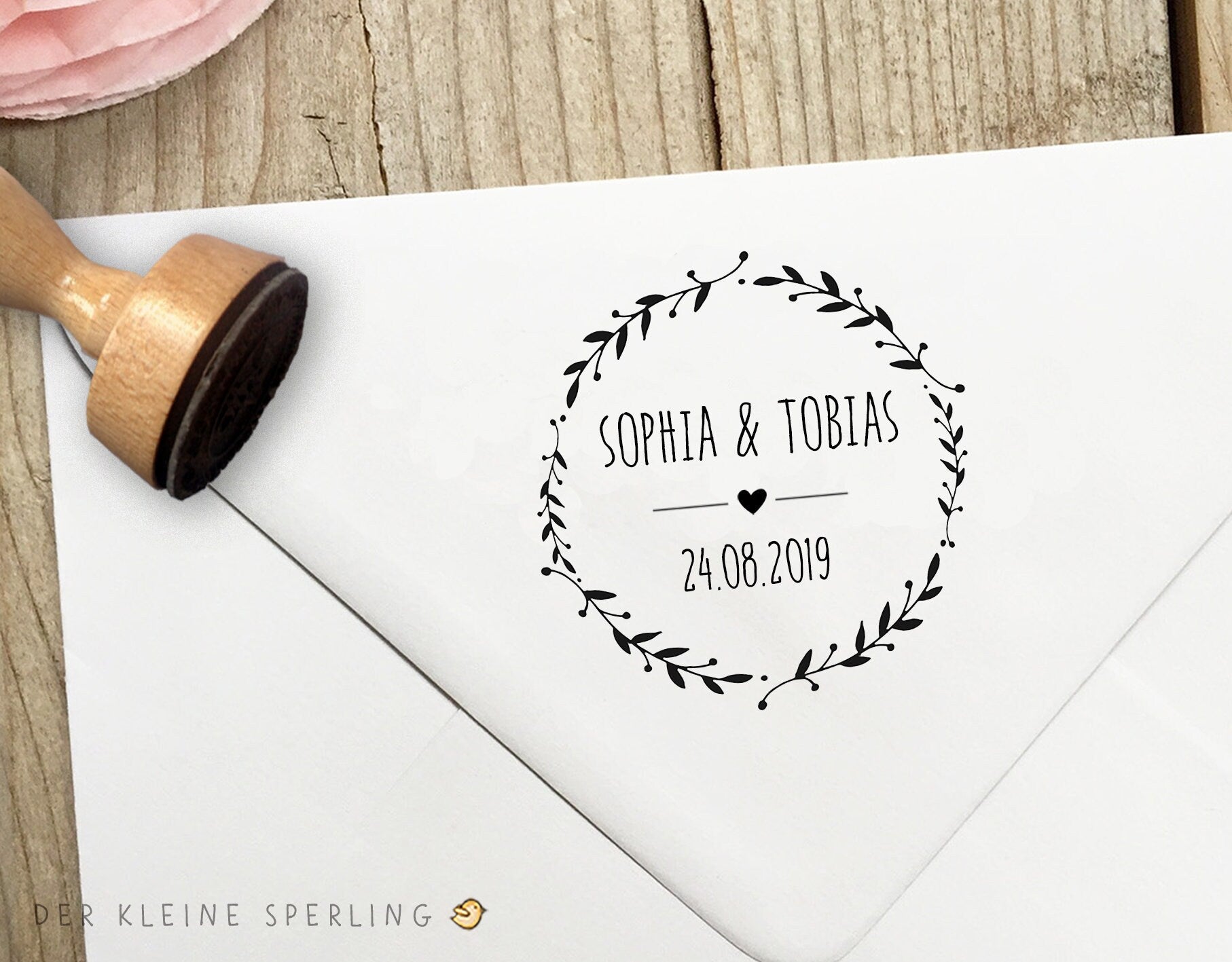 Stempel HOCHZEIT Namen, Einladung Hochzeit, Hochzeitseinladung, Linie mit Herz