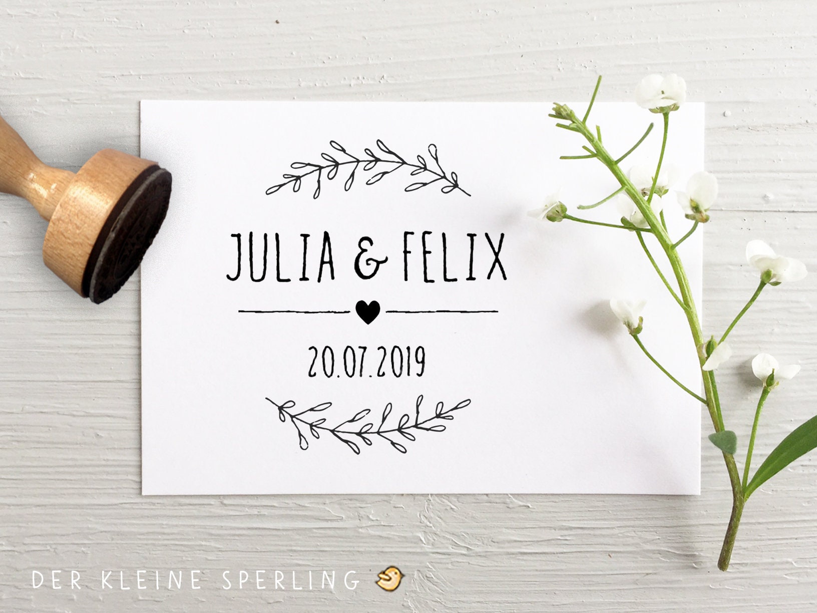 Stempel Hochzeit personalisiert | mit Blätterranken | Hochzeitsstempel