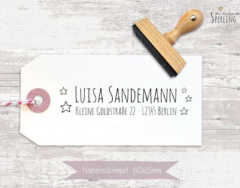 Stempel Adresse Sternchen, Namensstempel, Adressstempel, Schulstempel, Kinderstempel, Stempel Wunschtext, personalisiert