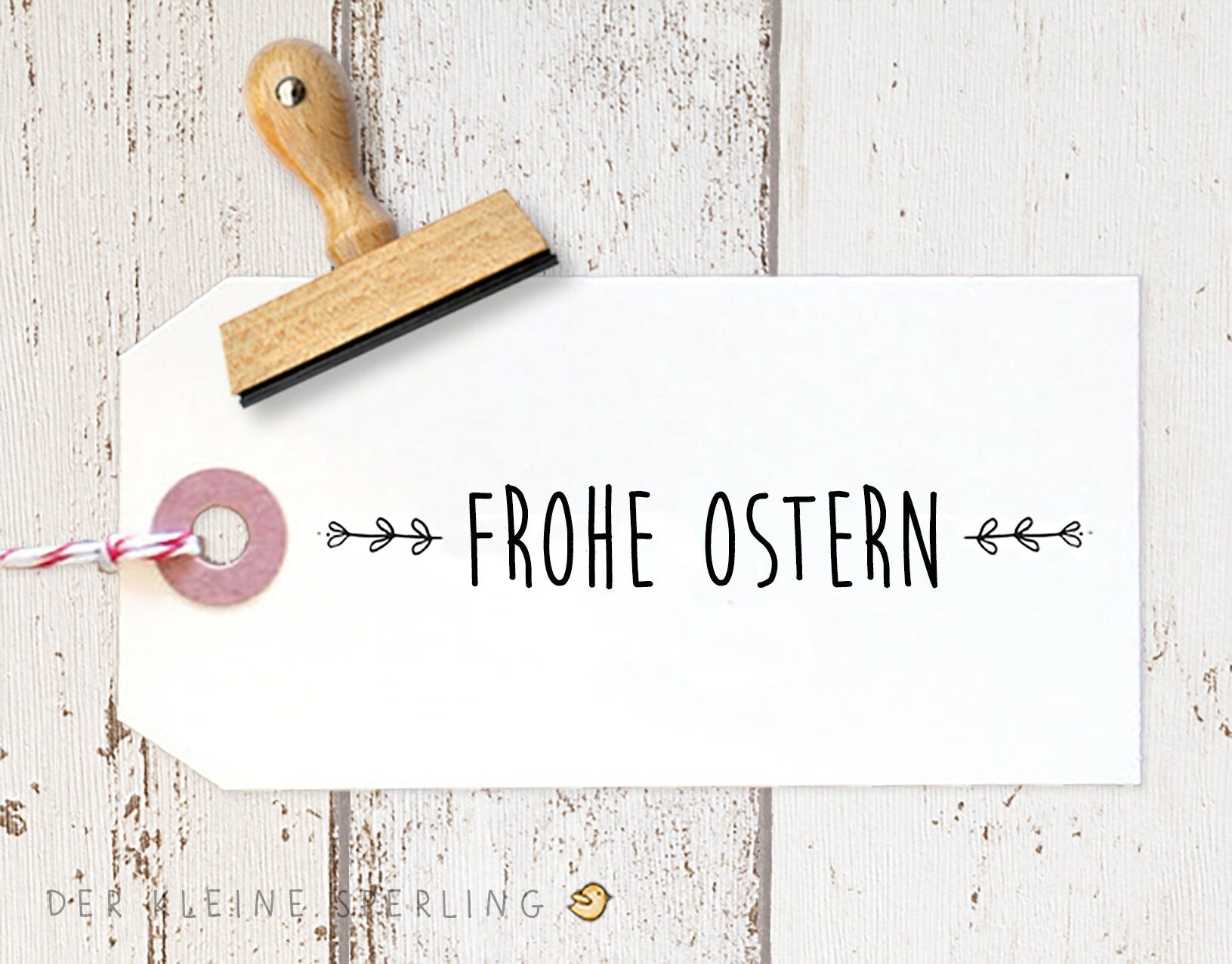 FROHE OSTERN Stempel, Stempel Ostern mit Blätterranken, Osterstempel