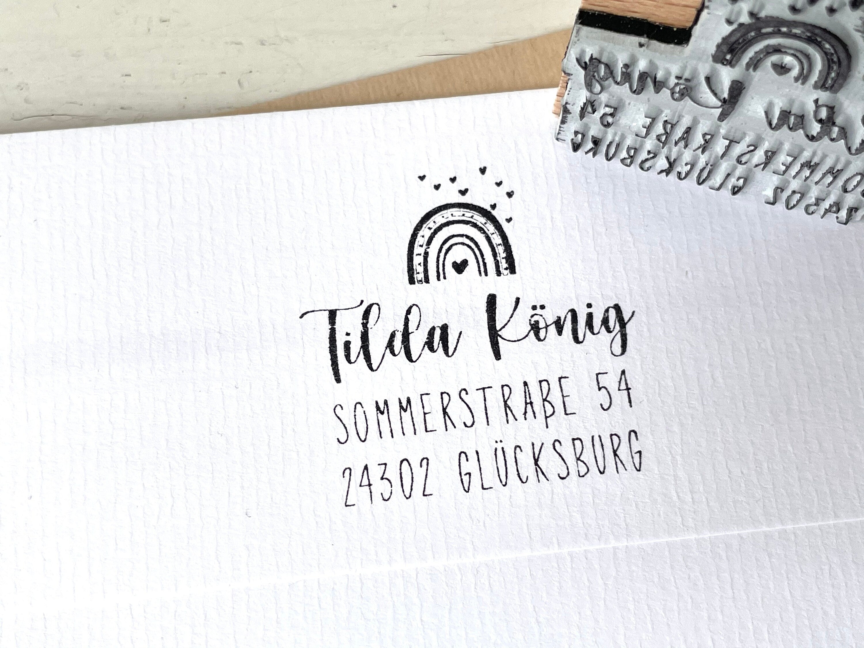 Stempel Adressstempel Kinder, Stempel Regenbogen, Stempel Hund, Schulstempel, Schulanfang