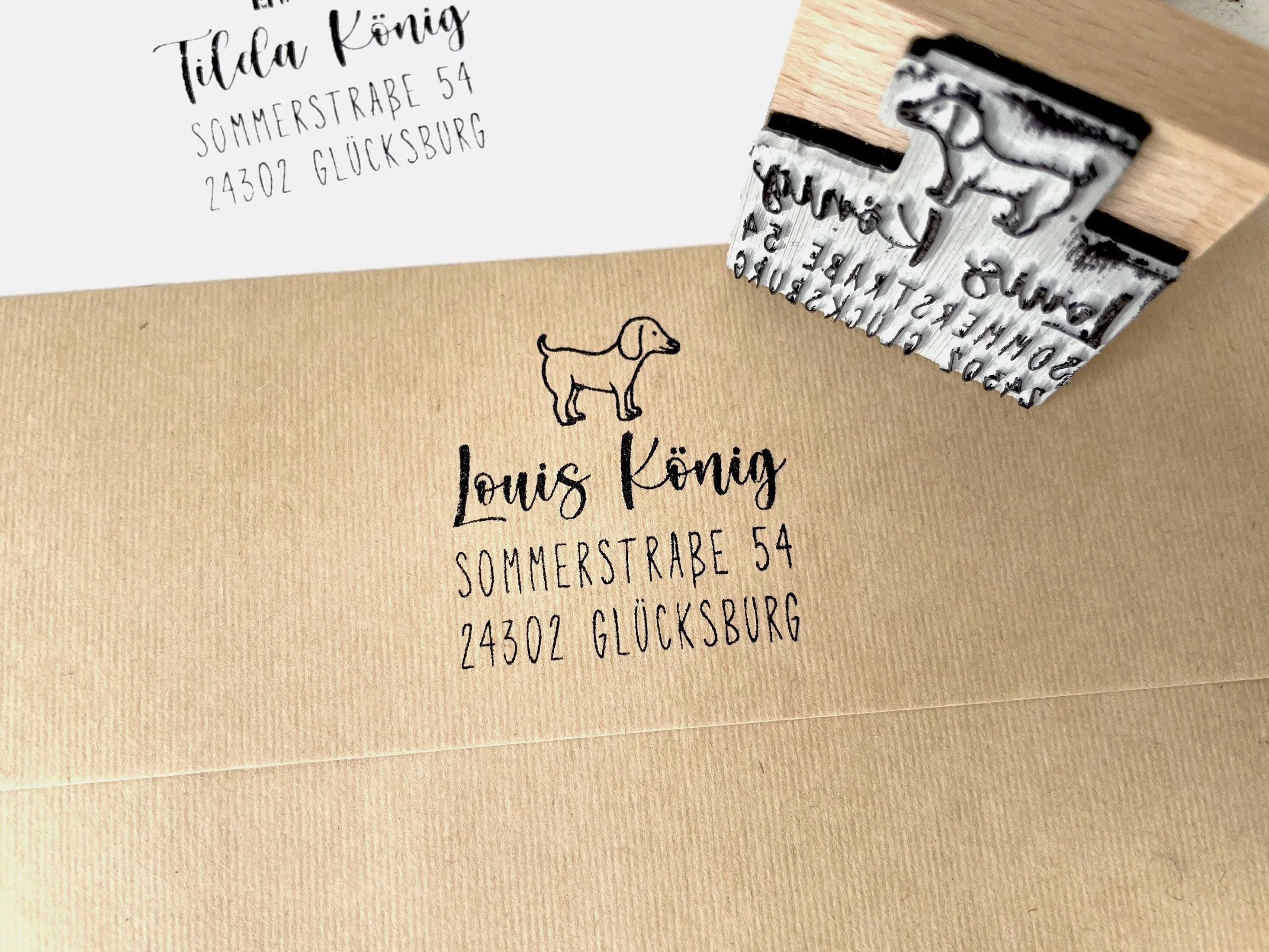 Stempel Adressstempel Kinder, Stempel Regenbogen, Stempel Hund, Schulstempel, Schulanfang