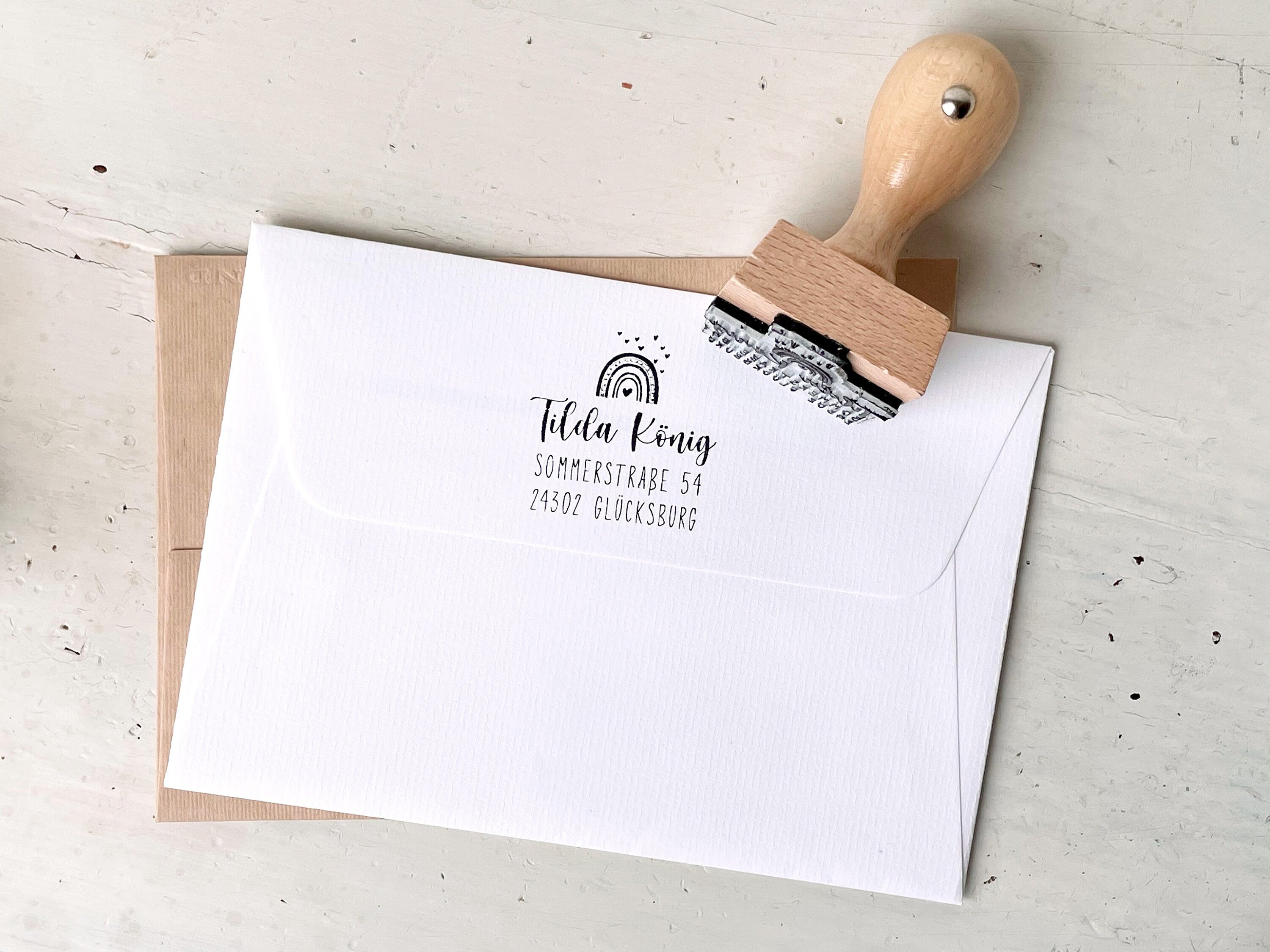 Stempel Adressstempel Kinder, Stempel Regenbogen, Stempel Hund, Schulstempel, Schulanfang