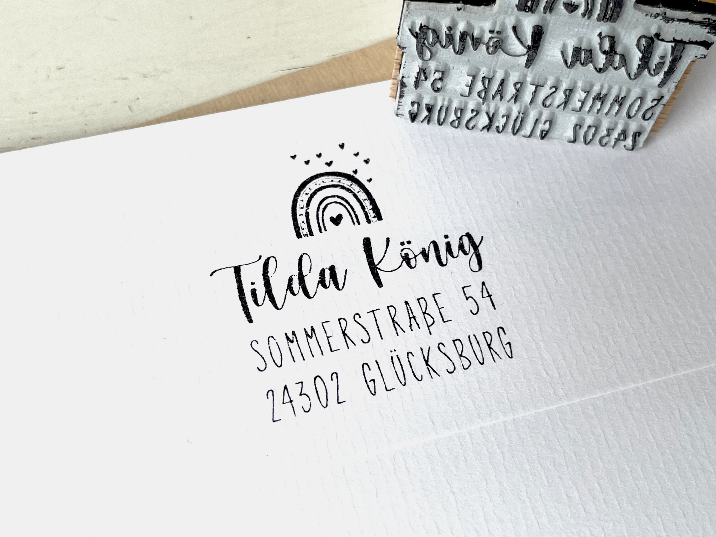 Stempel Adressstempel Kinder, Stempel Regenbogen, Stempel Hund, Schulstempel, Schulanfang