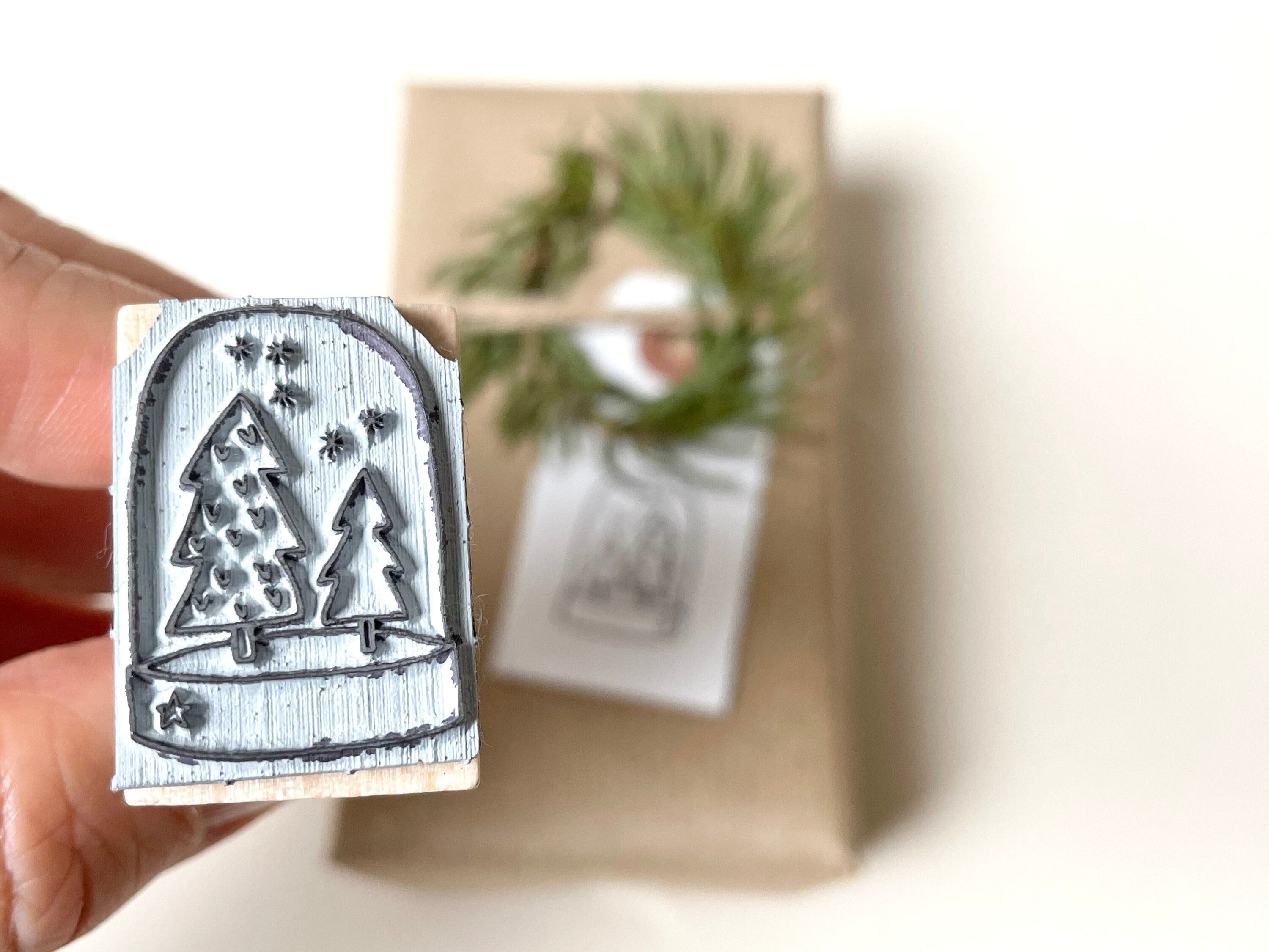 Stempel Weihnachten | Stempel Tannenbäume Schneeflocken Glashaube | Weihnachtsstempel | Adventskalender | Weihnachtsbaum