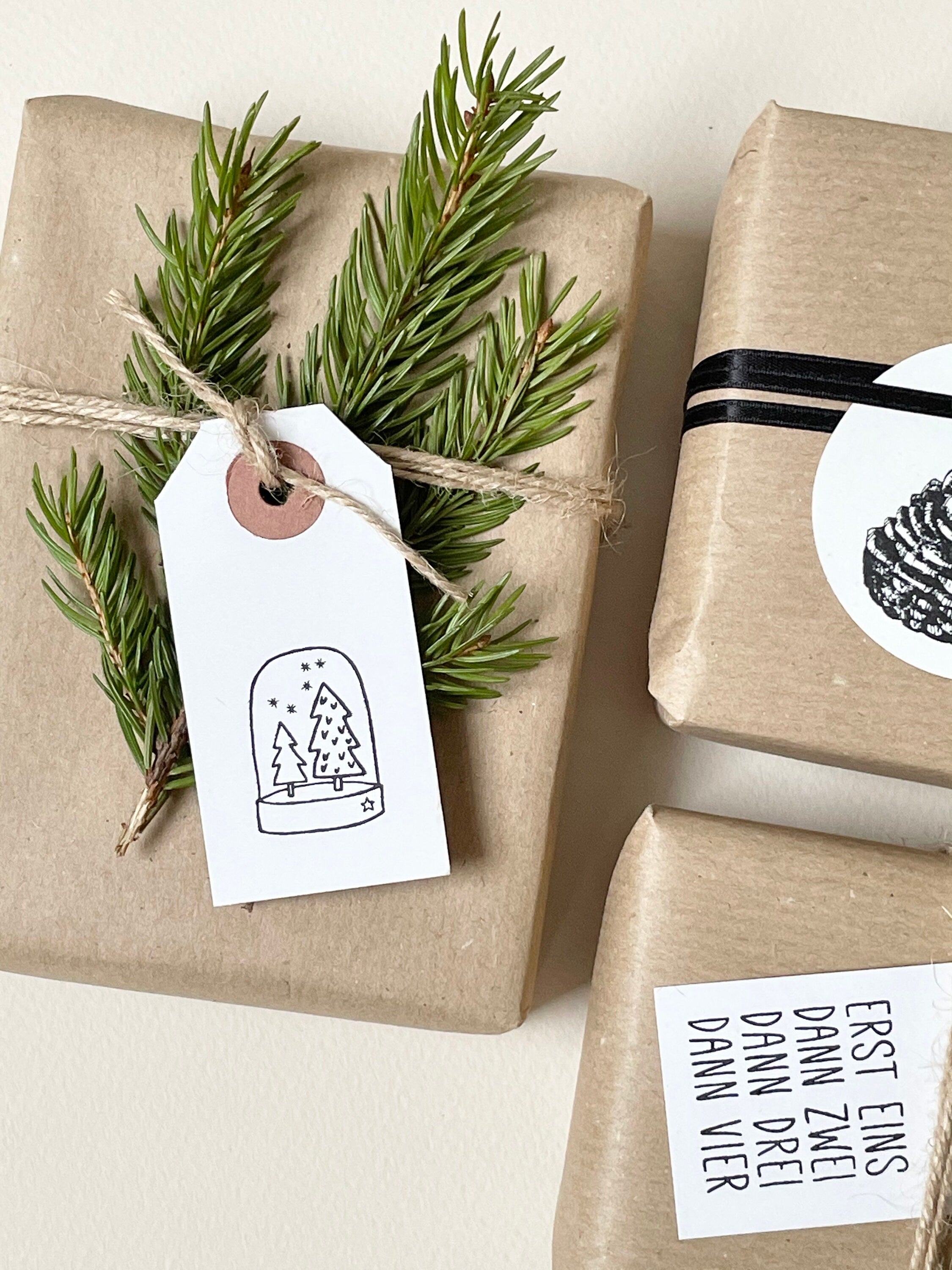 Stempel Weihnachten | Stempel Tannenbäume Schneeflocken Glashaube | Weihnachtsstempel | Adventskalender | Weihnachtsbaum