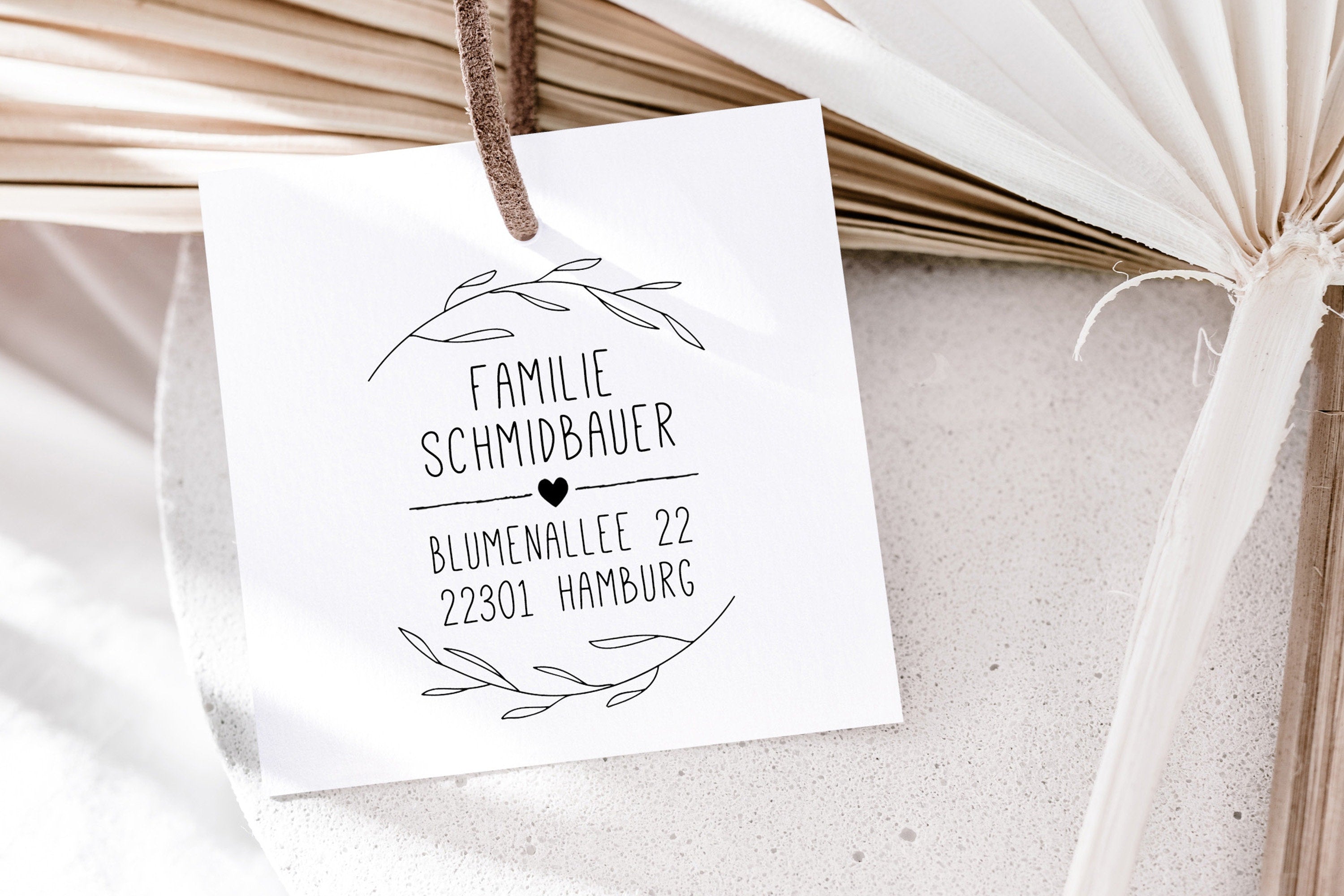 Stempel Adresse personalisiert, Floral, Herz, Adressstempel