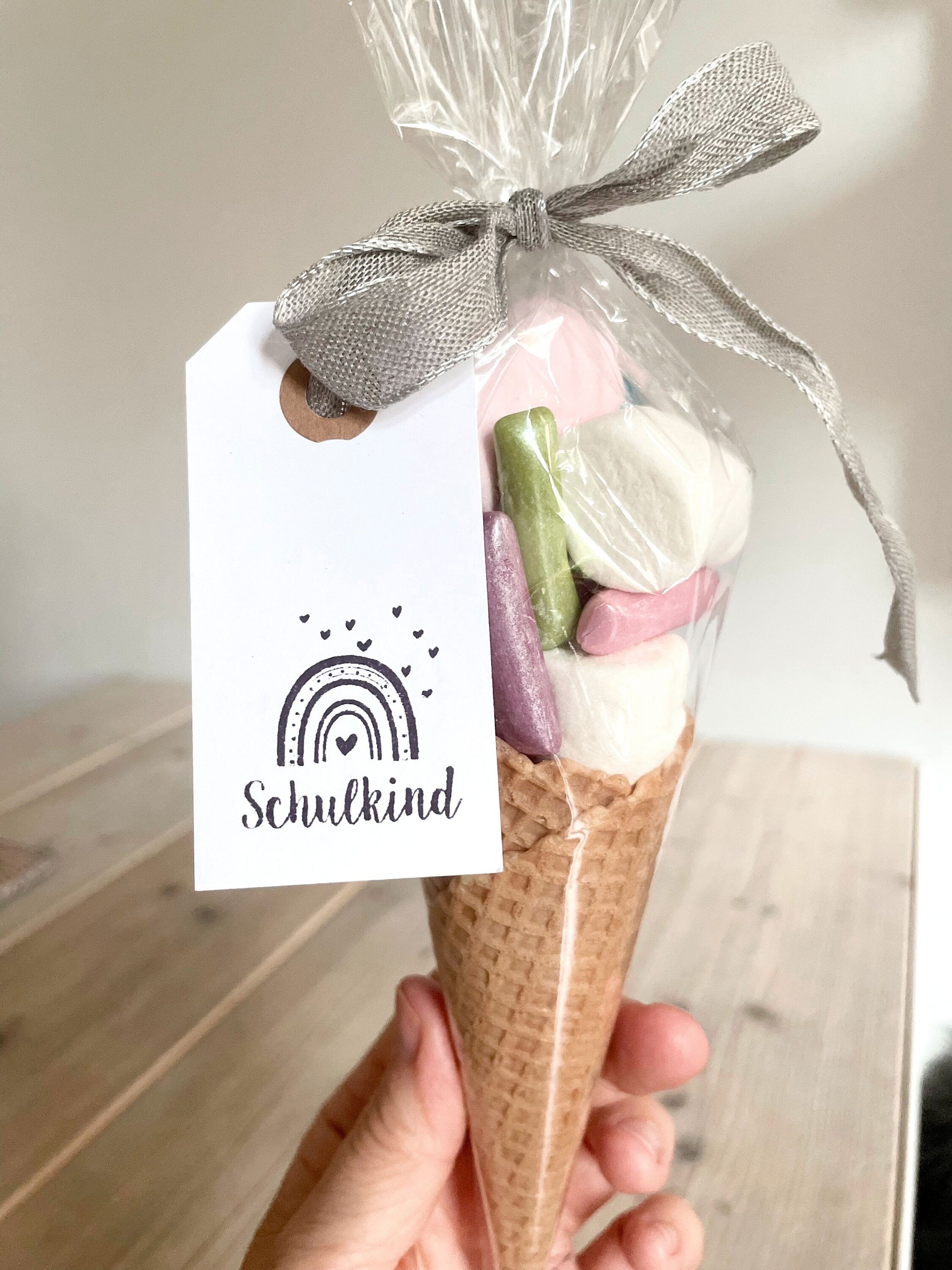 Stempel SCHULKIND Regenbogen, Schultüte, Stempel Schulanfang