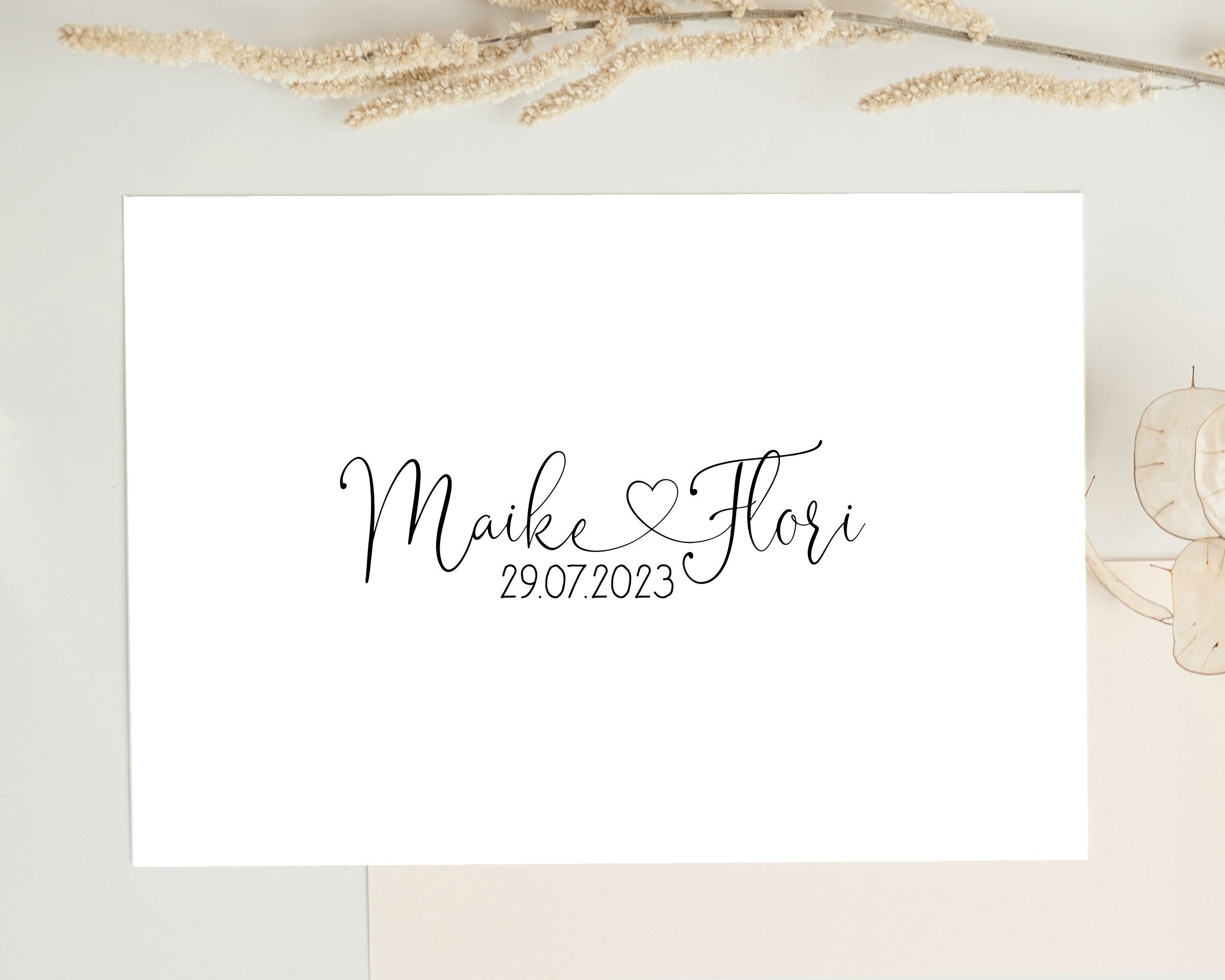 Stempel HOCHZEIT | Hochzeitsstempel herzverbunden | Hochzeitseinladung | Namen mit Herz | Hochzeitsdatum