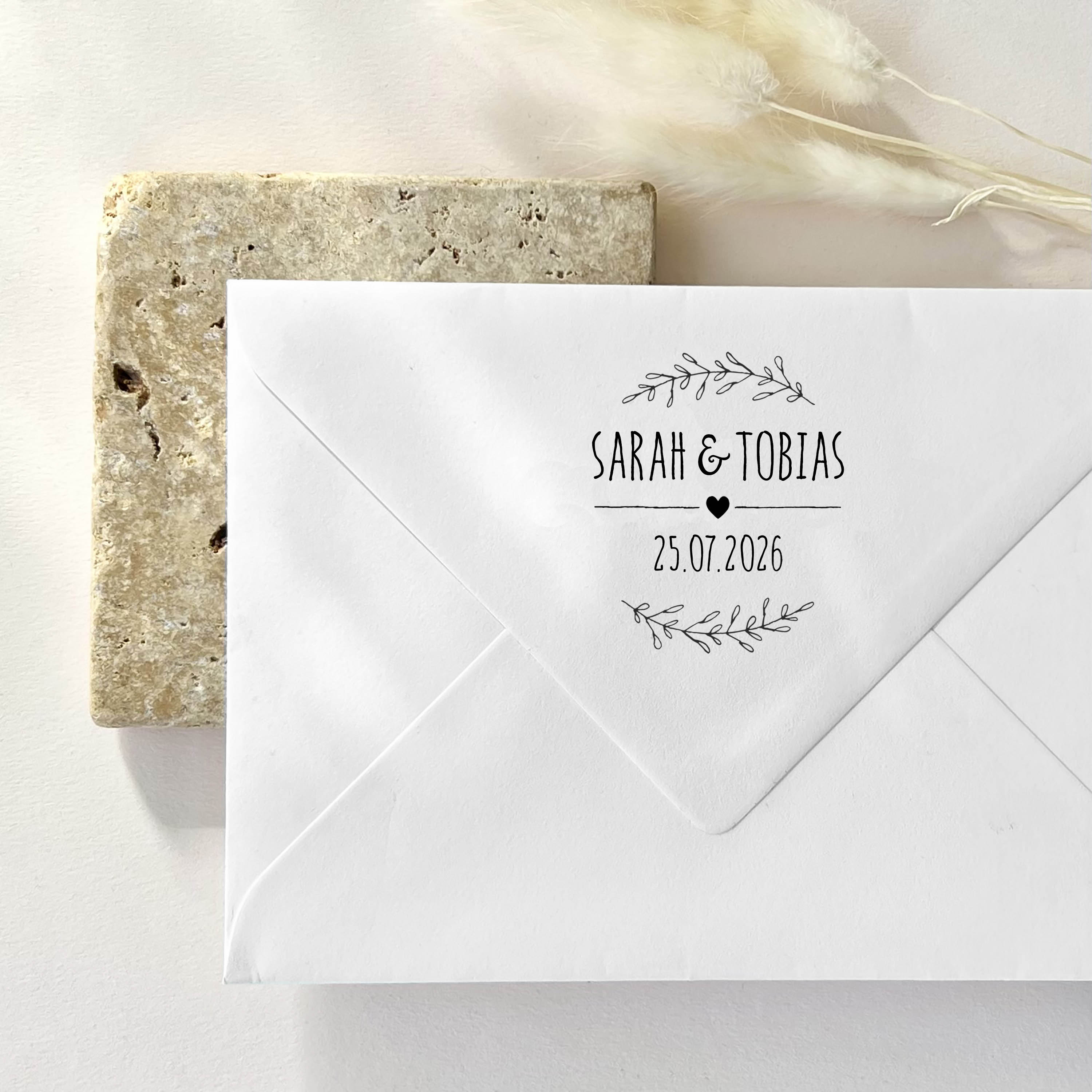 Stempel Hochzeit personalisiert | mit Blätterranken | Hochzeitsstempel