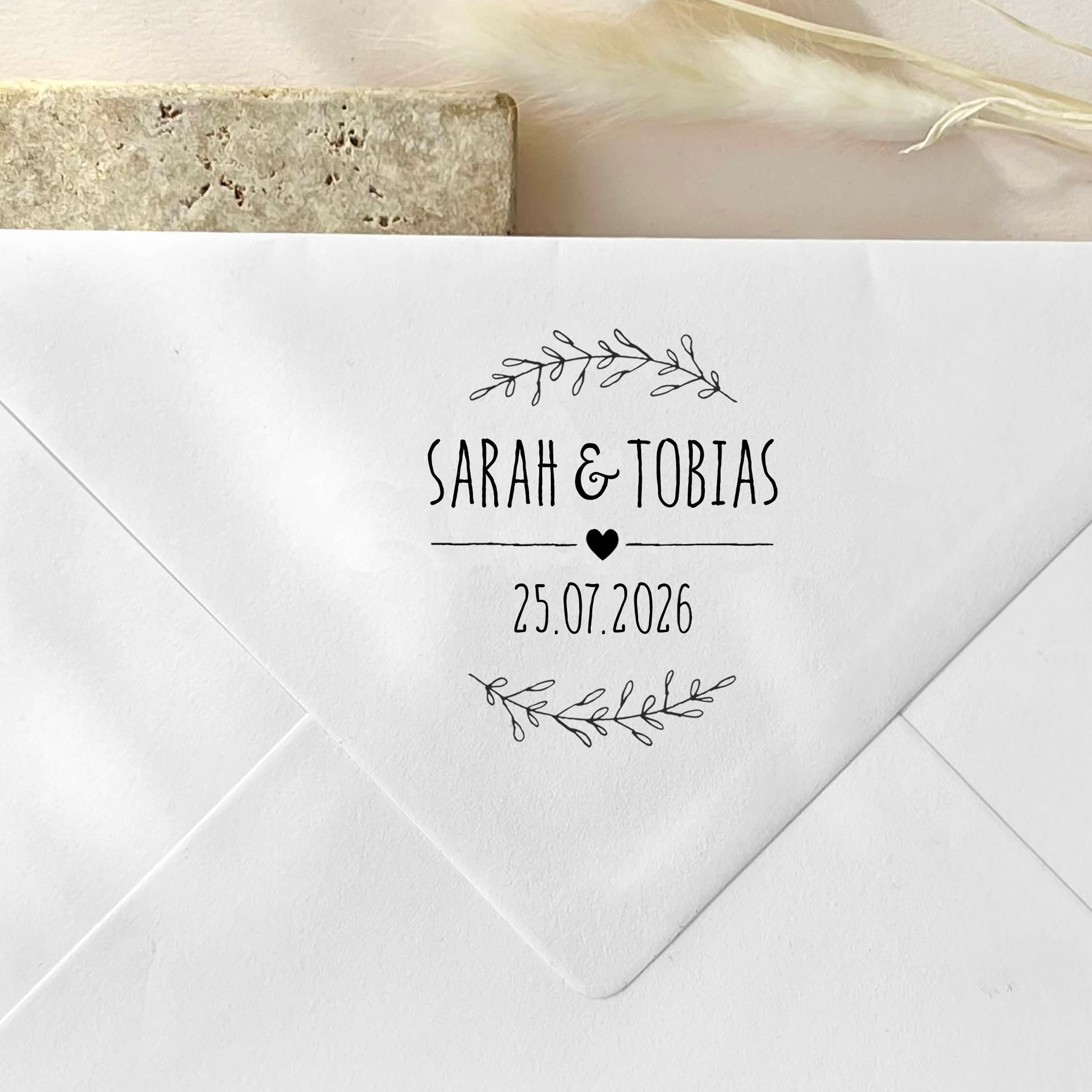 Stempel Hochzeit personalisiert | mit Blätterranken | Hochzeitsstempel