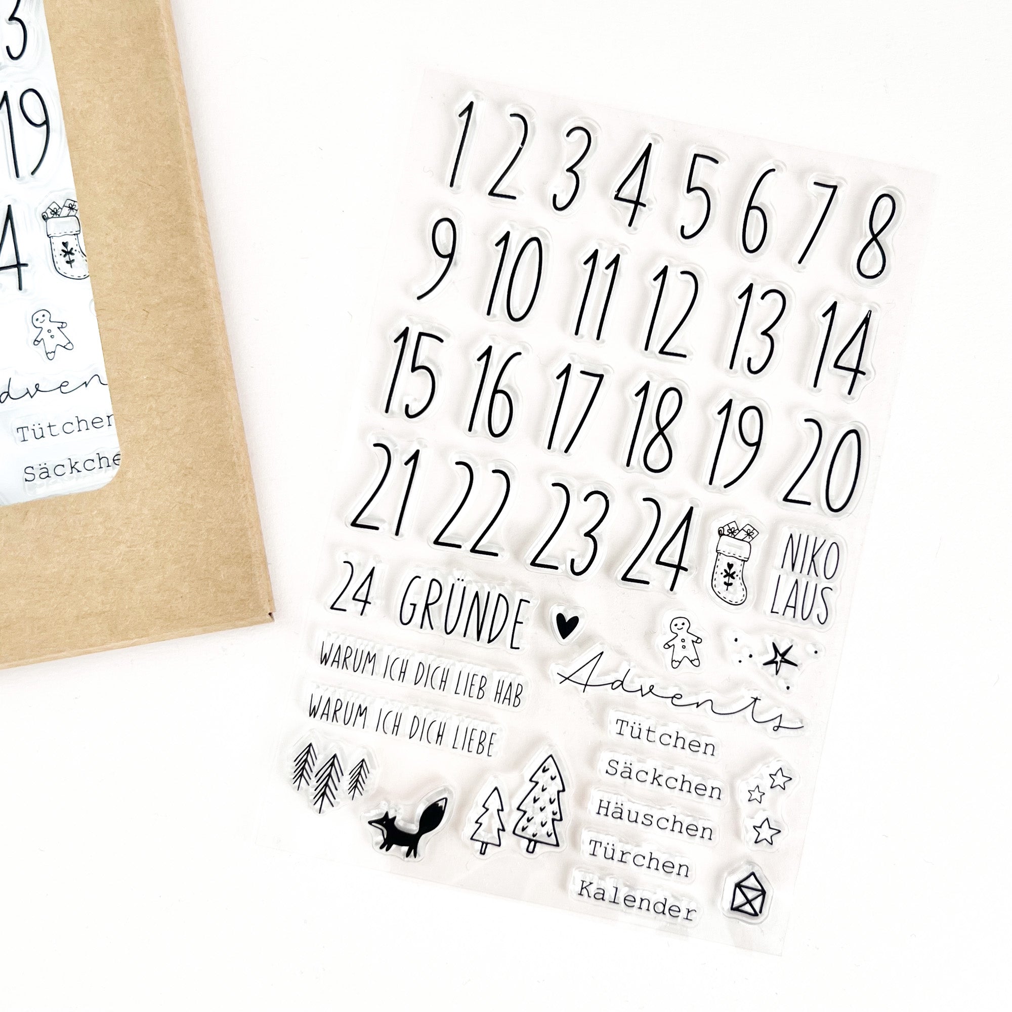 Stempelset - Weihnachten Wünsche & Motive - Adventskalenderzahlen