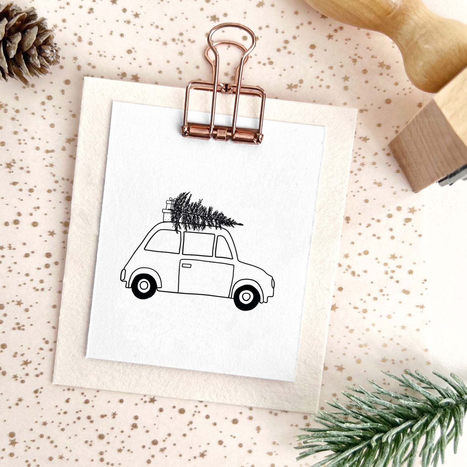 Stempel Weihnachtsauto mit Tannenbaum | Weihnachtsstempel | Stempel Weihnachten