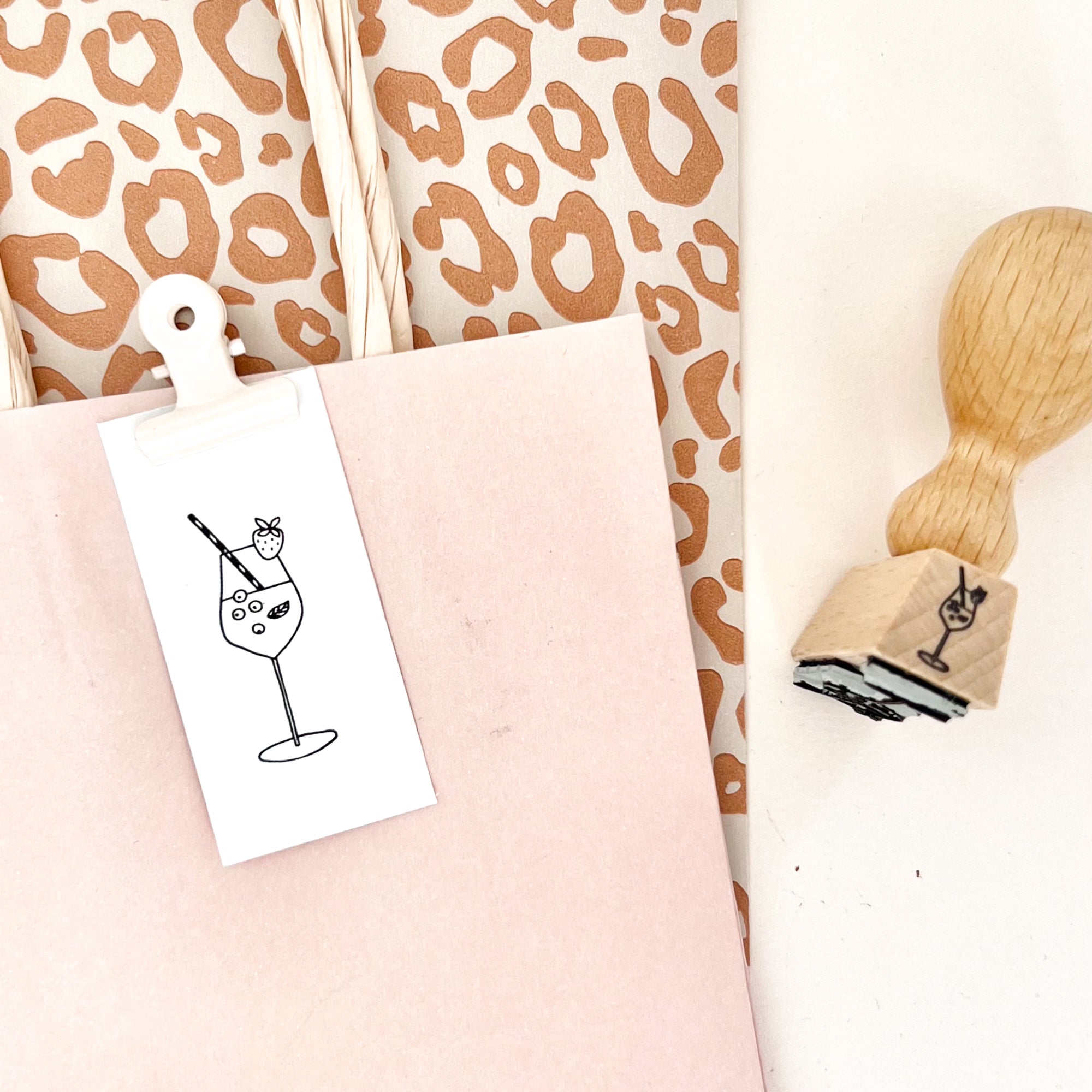 Stempel Glas Berry Drink mit Strohhalm | Holzstempel Spritz-Glas | Geburtstag